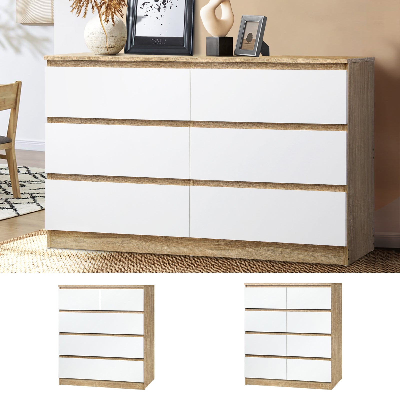 Oikiture Chest of Drawers Tallboy Dresser Table Storage Cabinet Wooden White - Sunyee