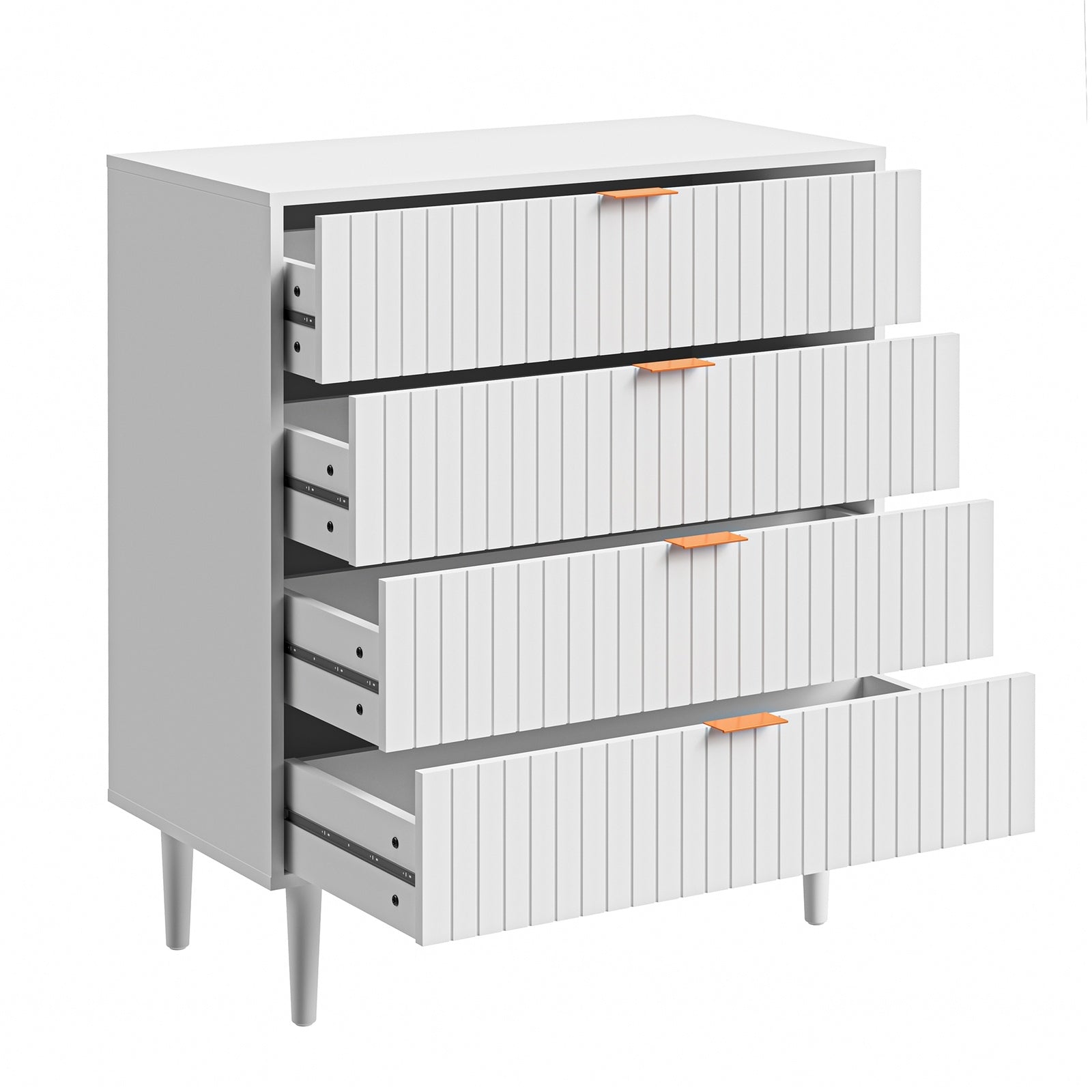 Oikiture 4 Chest of Drawers Dresser Table Tallboy Storage Cabinet White Gold