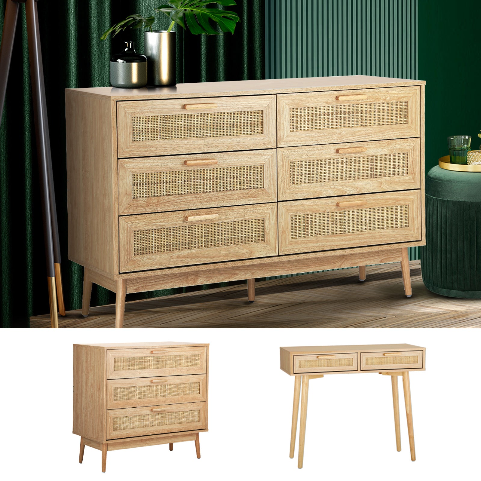 Oikiture Rattan Chest of Drawers Tallboy Cabinet Clothes Storage Bedroom - Sunyee