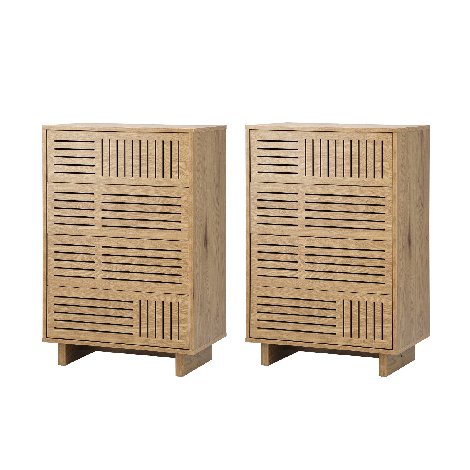Oikiture 4 Chest of Drawers Storage Cabinet Dresser Tallboy Natural Set of 2 - Sunyee