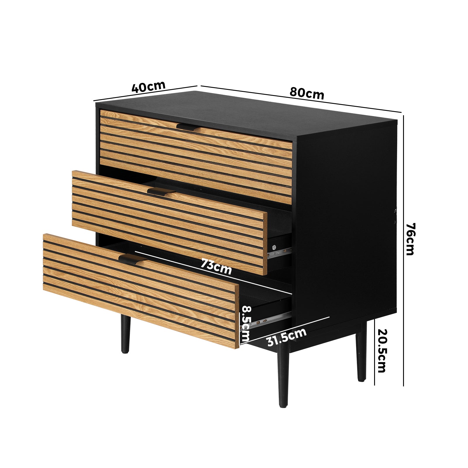 Oikiture 3 Chest of Drawers Dresser Table Bedside Lowboy Storage Cabinet - Sunyee