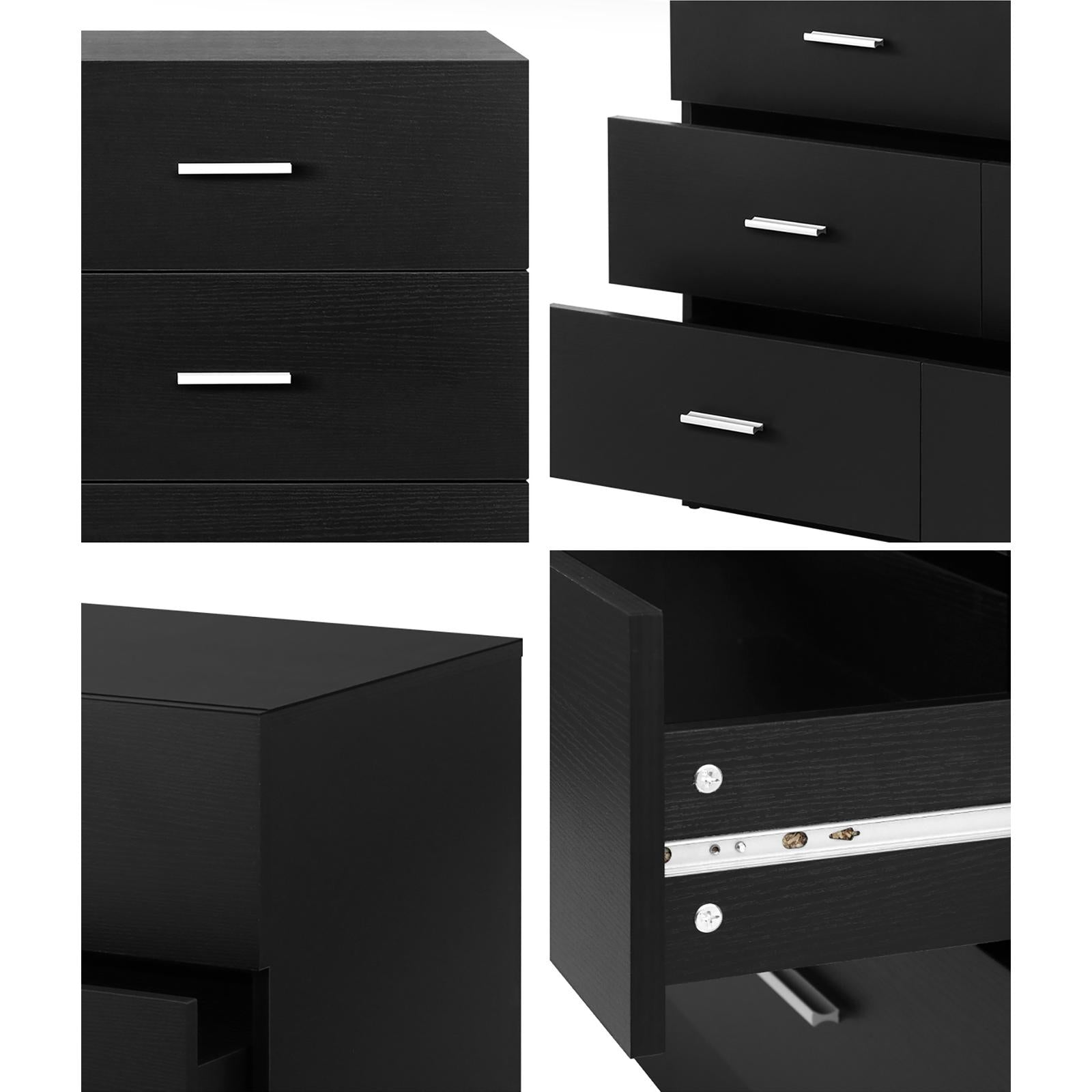 Oikiture 6 Chest of Drawers Tallboy Dresser Table Lowboy Storage Cabinet Black - Sunyee