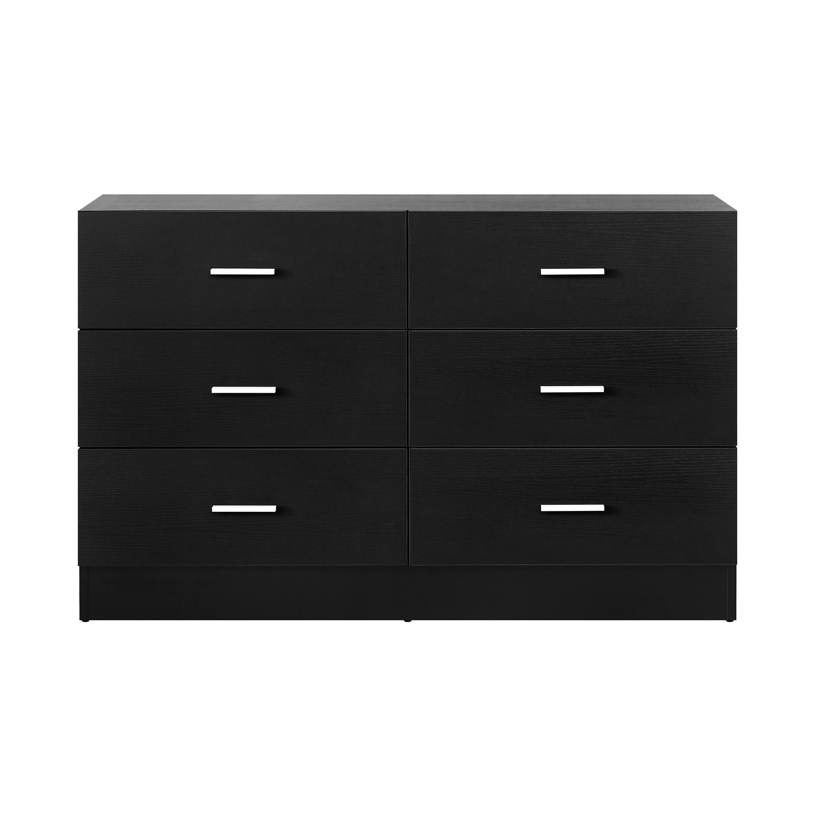 Oikiture 6 Chest of Drawers Tallboy Dresser Table Lowboy Storage Cabinet Black - Sunyee