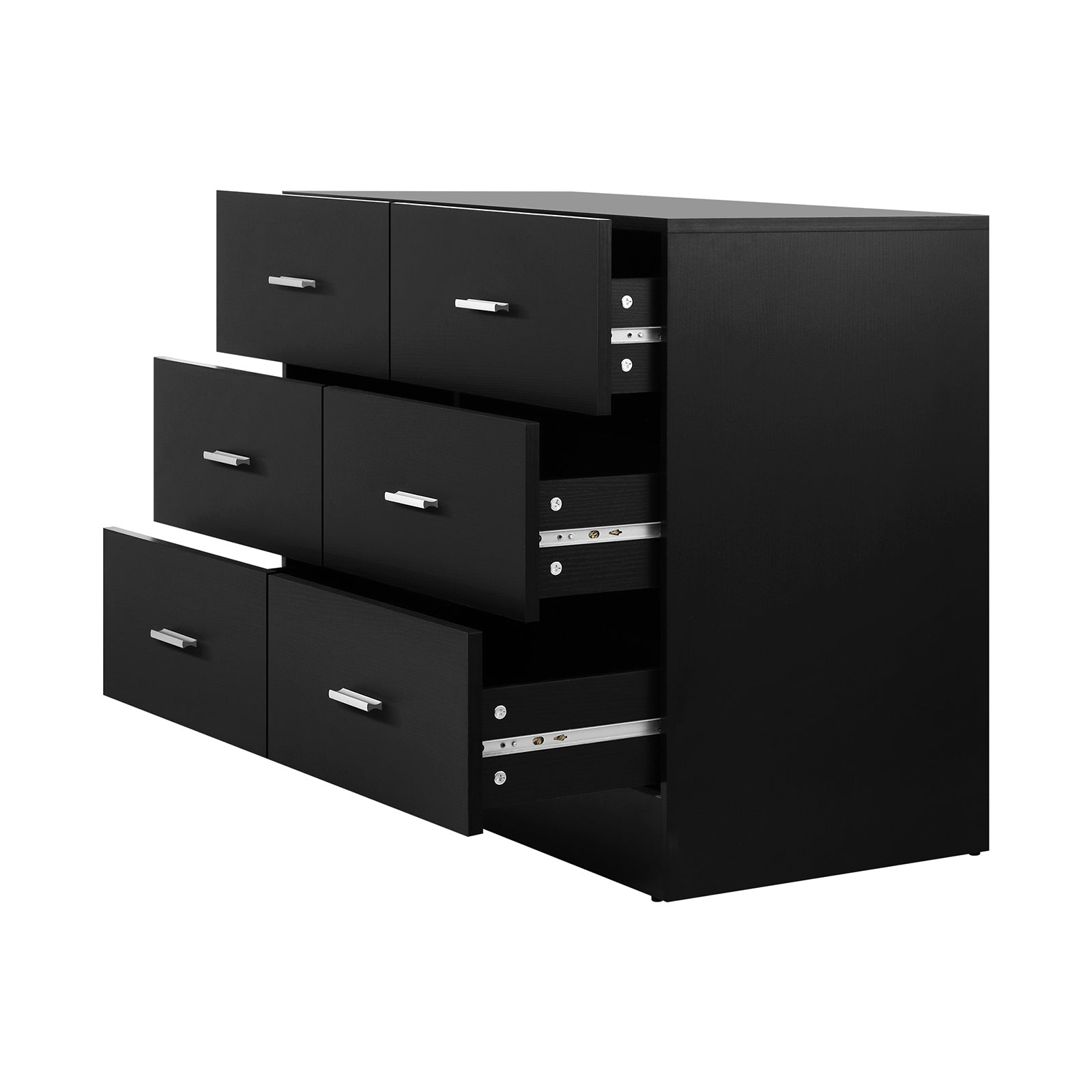 Oikiture 6 Chest of Drawers Tallboy Dresser Table Lowboy Storage Cabinet Black - Sunyee