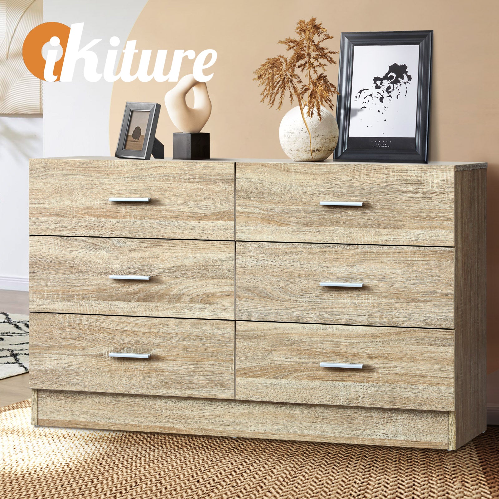 Oikiture 6 Chest of Drawers Tallboy Dresser Table Lowboy Storage Cabinet Wood - Sunyee