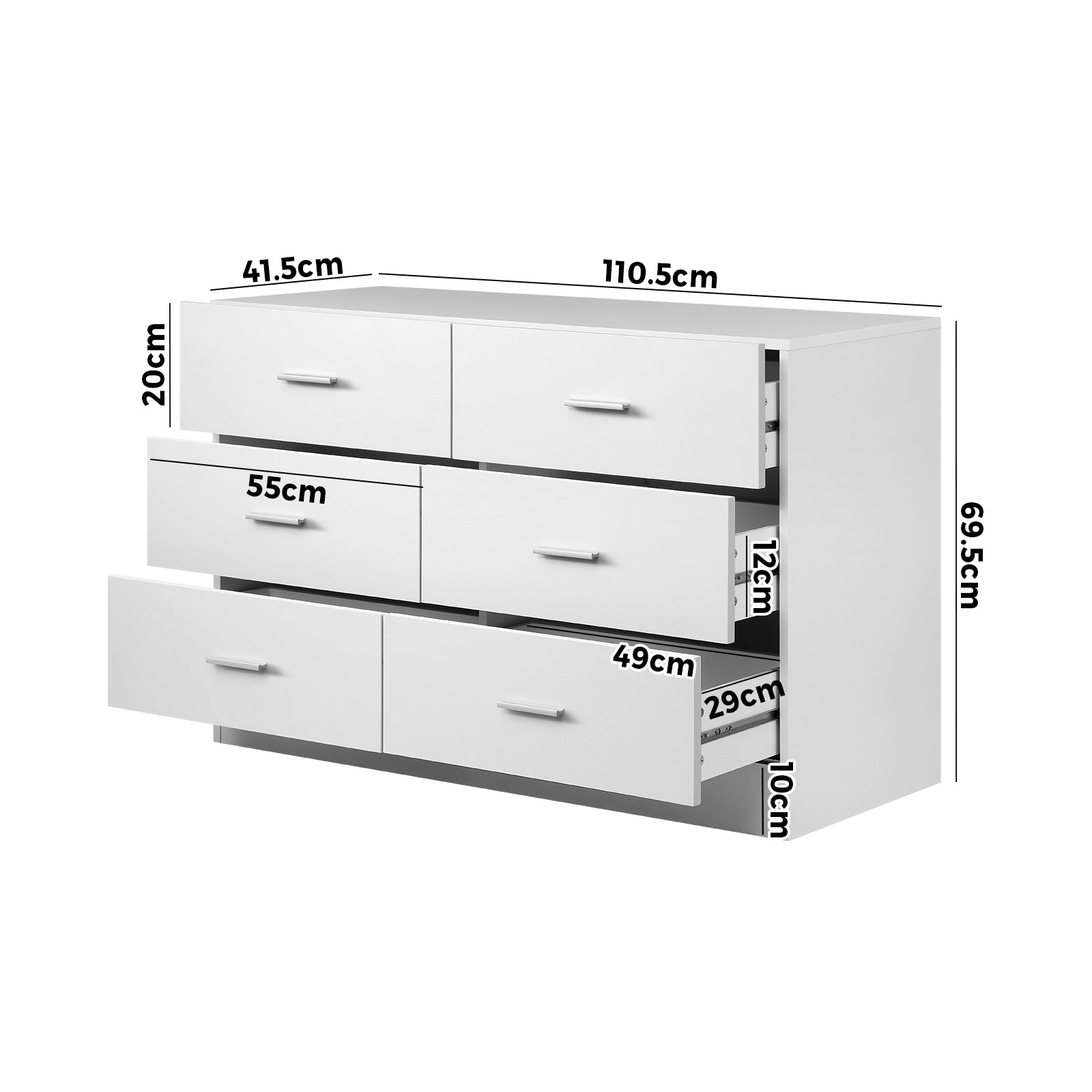 Oikiture 6 Chest of Drawers Tallboy Dresser Table Lowboy Storage Cabinet White - Sunyee