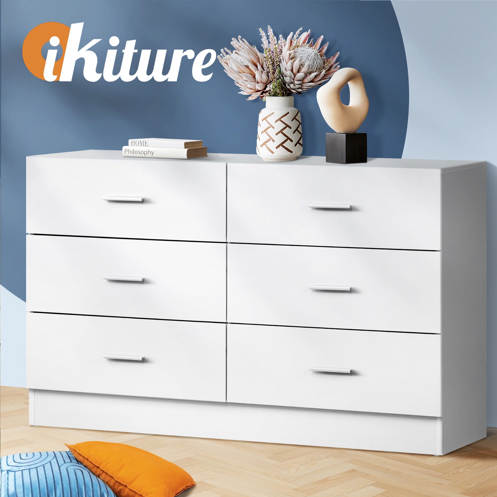 Oikiture 6 Chest of Drawers Tallboy Dresser Table Lowboy Storage Cabinet White - Sunyee