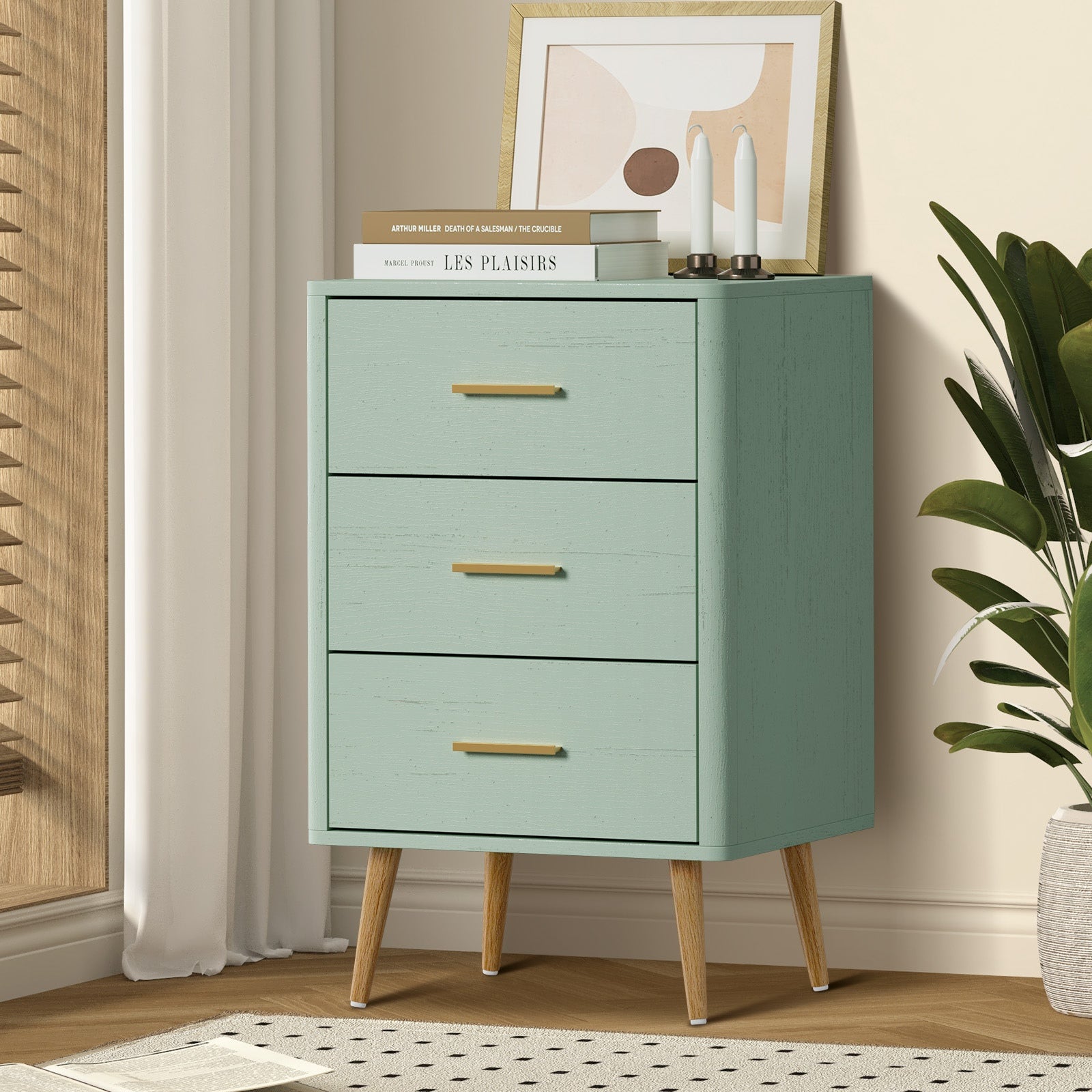 Oikiture 3 Chest of Drawers Dresser Tallboy Storage Cabinet Bedroom - Sunyee