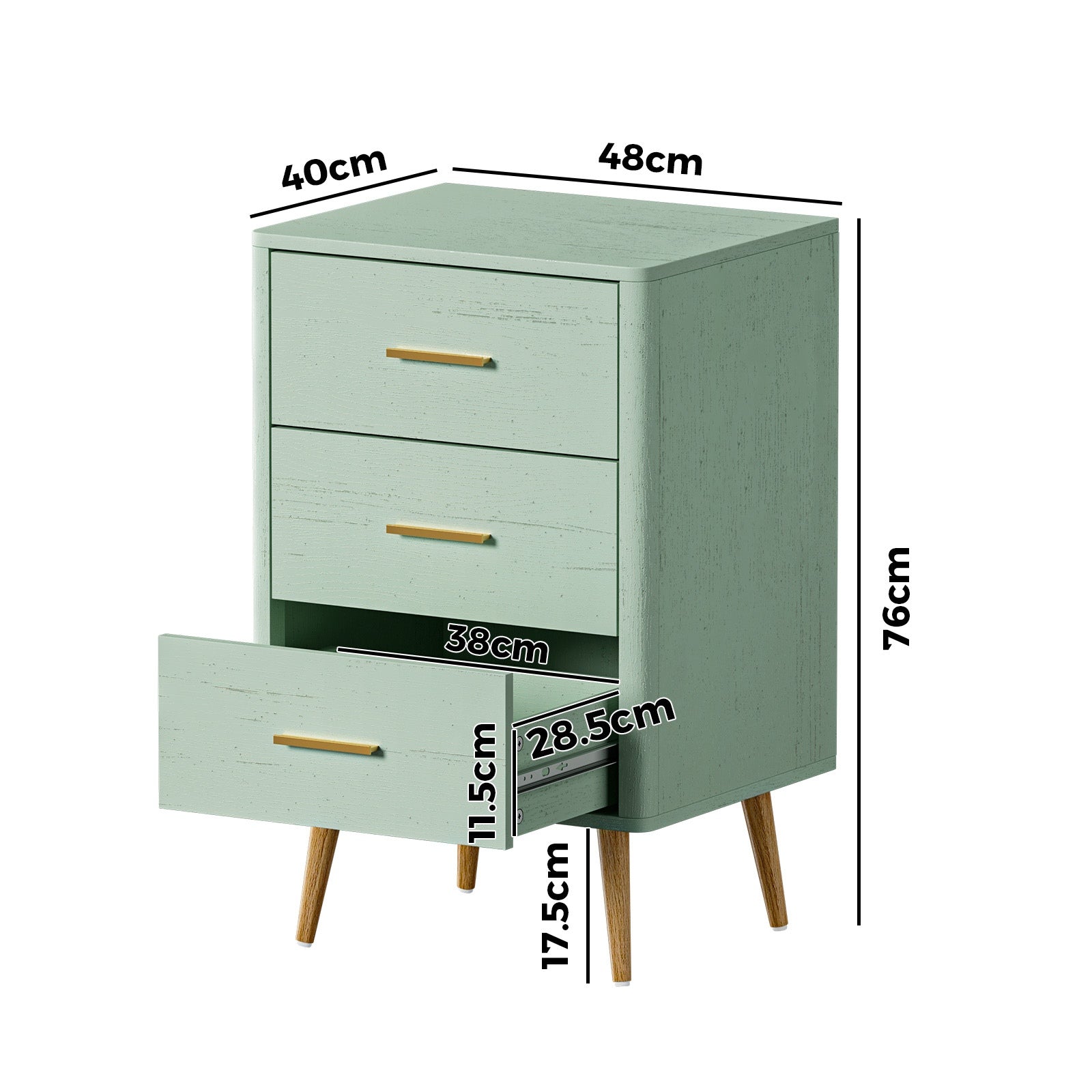 Oikiture 3 Chest of Drawers Dresser Tallboy Storage Cabinet Green - Sunyee