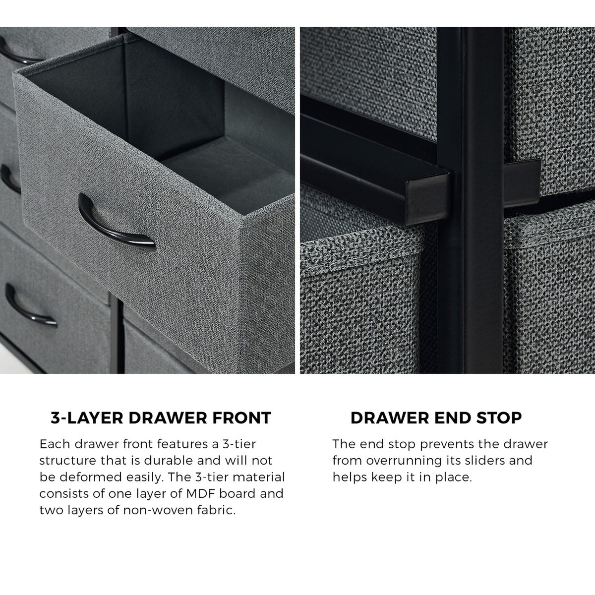 Oikiture 6 Chest of Drawers Storage Cabinet Dresser Organizer Fabric Grey - Sunyee