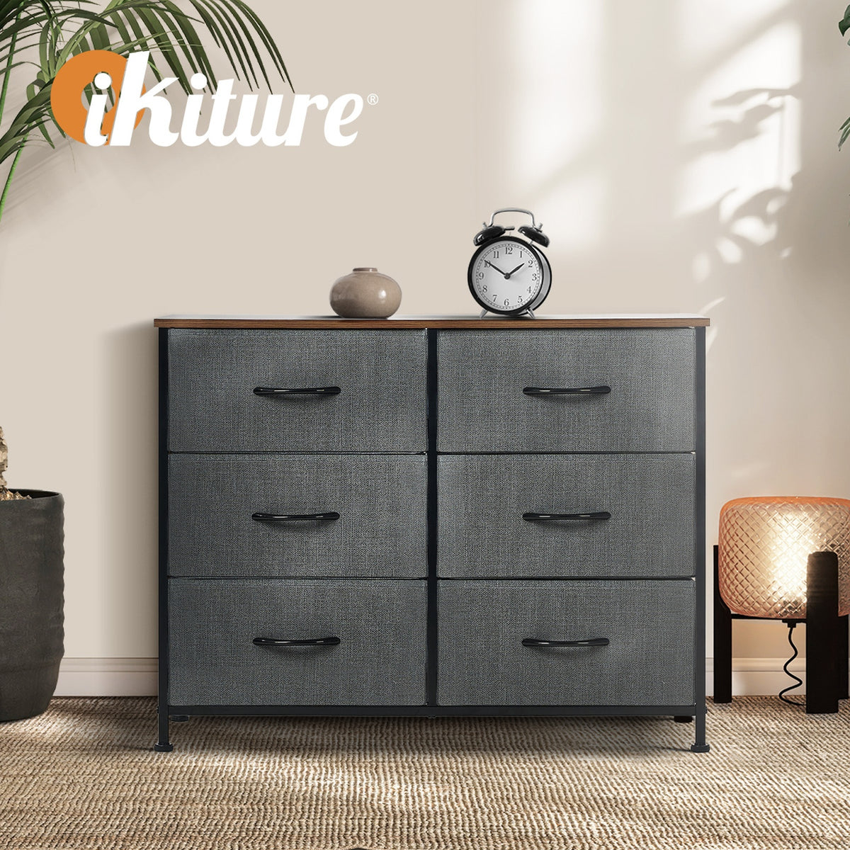 Oikiture 6 Chest of Drawers Storage Cabinet Dresser Organizer Fabric Grey - Sunyee