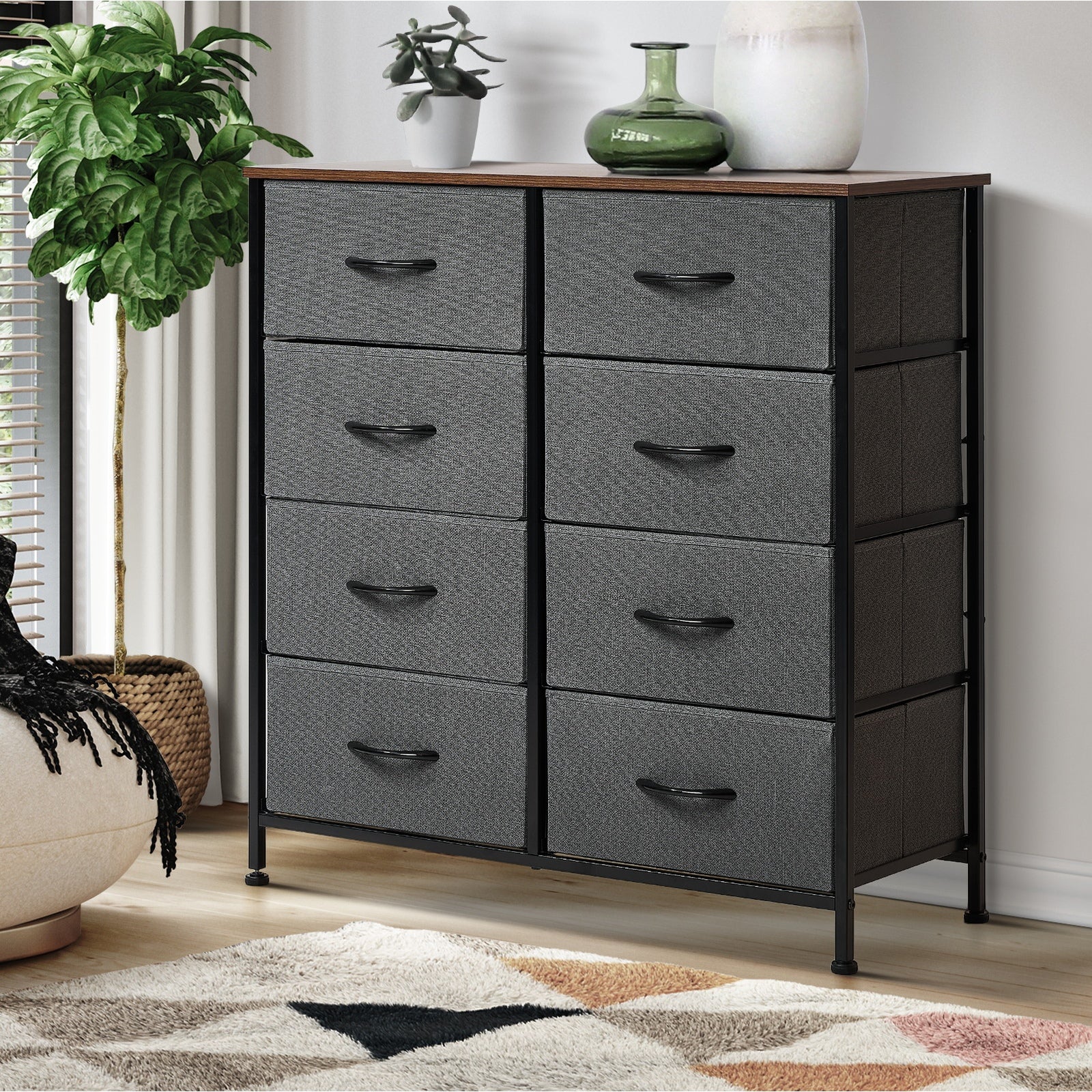 Oikiture 8 Chest of Drawers Storage Cabinet Dresser Organizer Fabric Grey - Sunyee