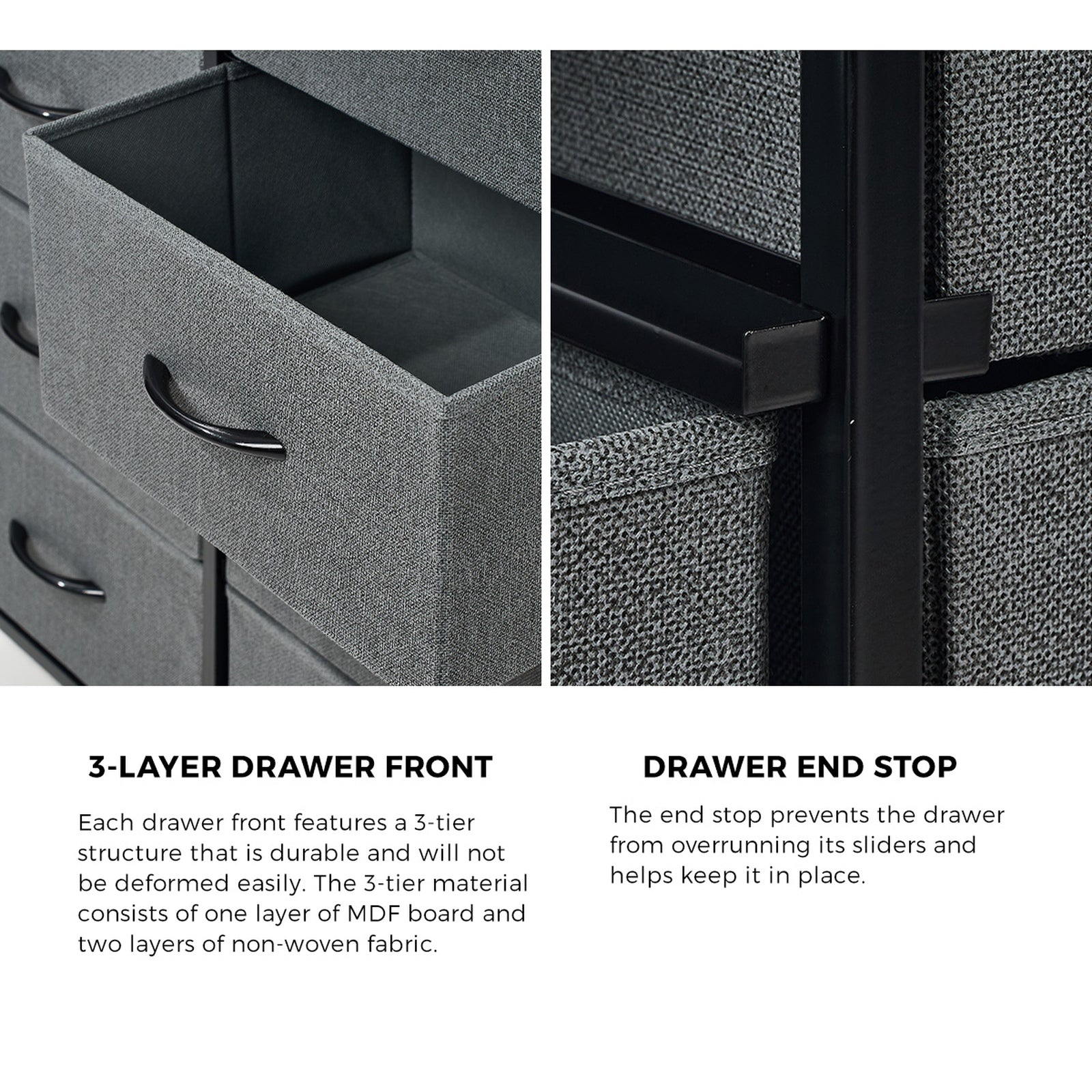 Oikiture 8 Chest of Drawers Storage Cabinet Dresser Organizer Fabric Grey - Sunyee