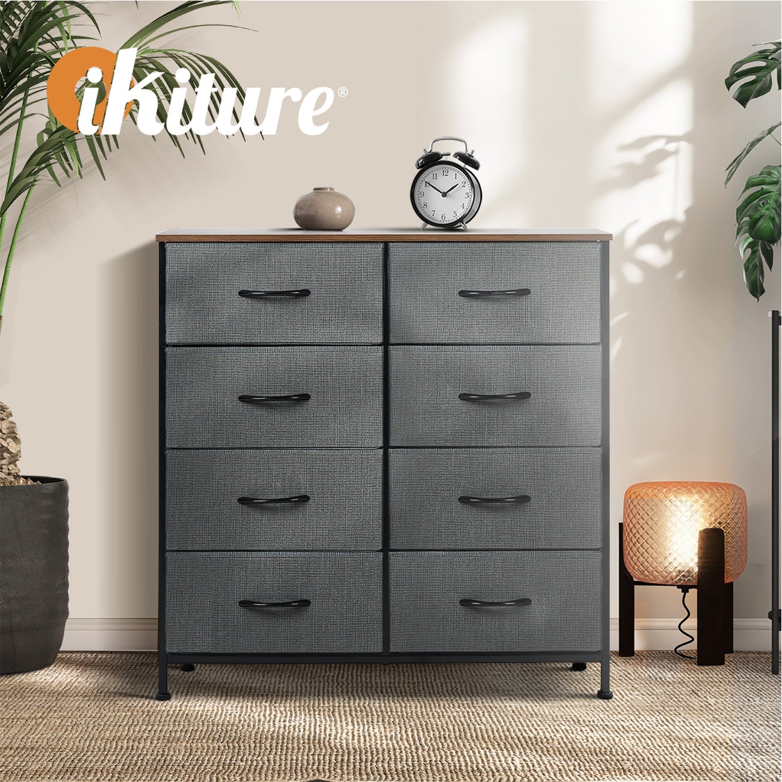 Oikiture 8 Chest of Drawers Storage Cabinet Dresser Organizer Fabric Grey - Sunyee