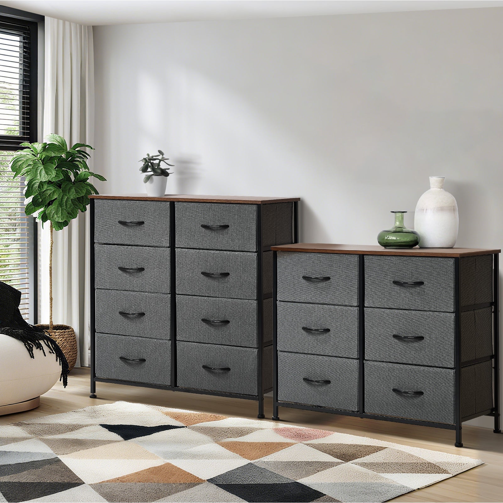 Oikiture Chest of Drawers Fabric Storage Cabinet Bedroom Organizer Grey - Sunyee