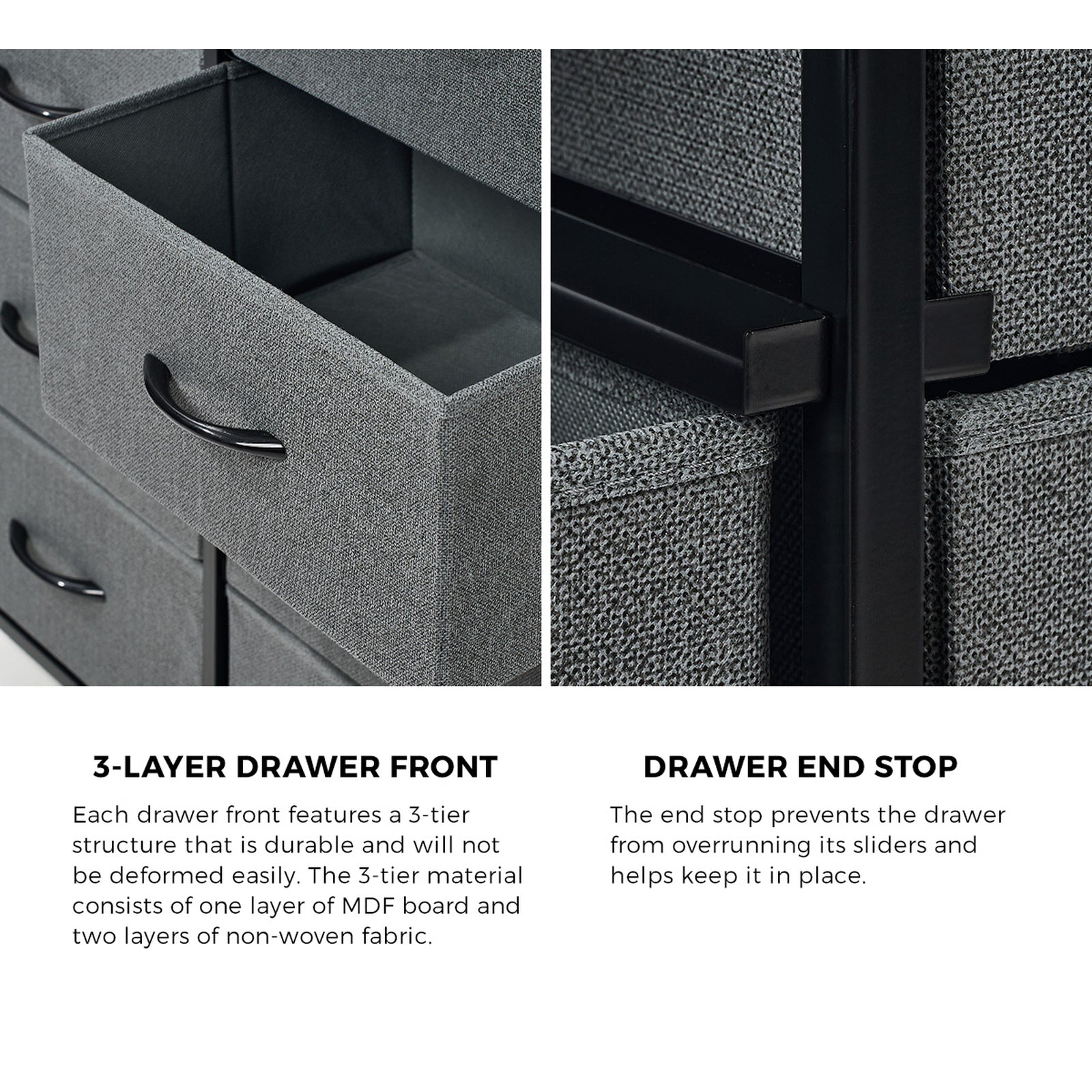 Oikiture Chest of Drawers Fabric Storage Cabinet Bedroom Organizer Grey - Sunyee