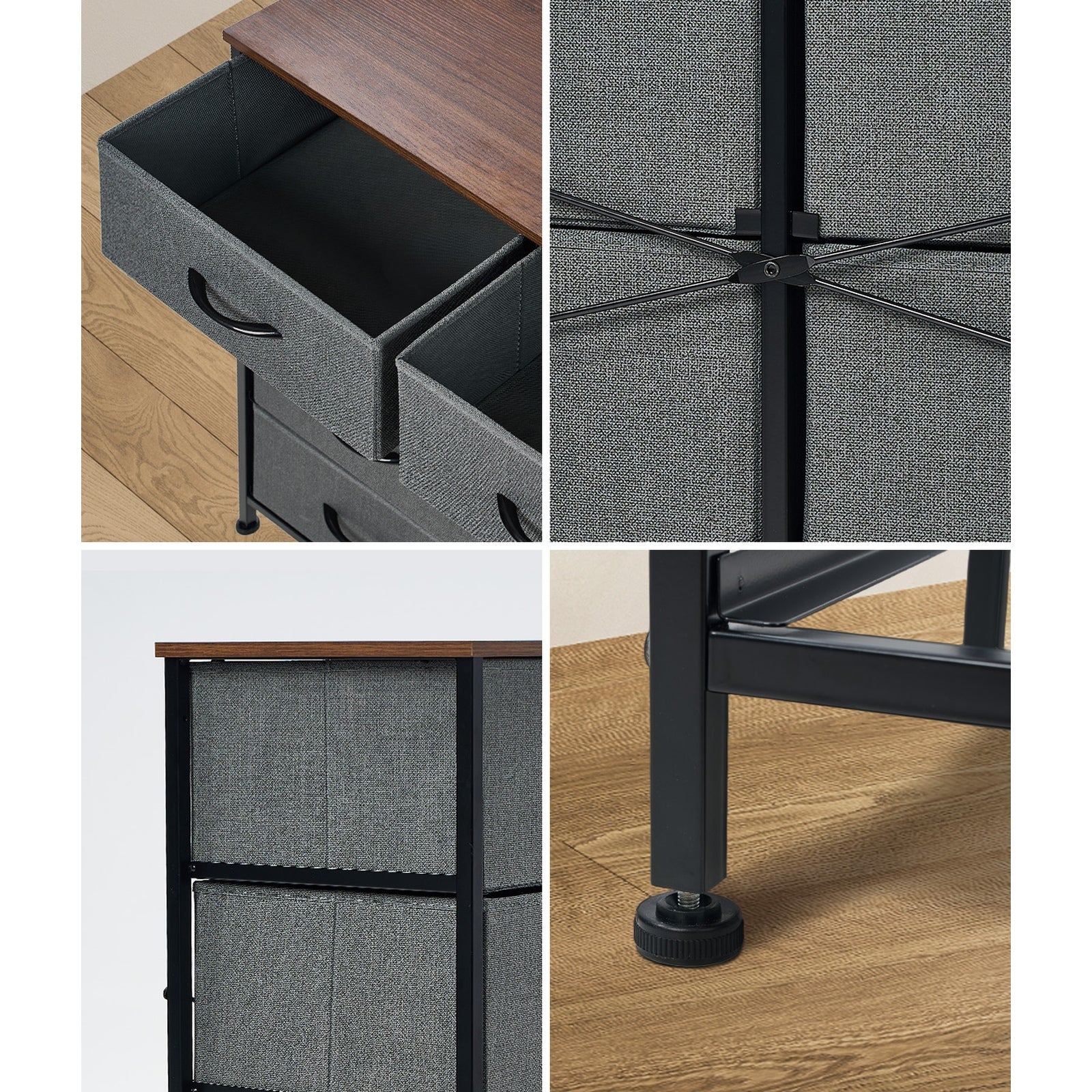 Oikiture Chest of Drawers Fabric Storage Cabinet Bedroom Organizer Grey - Sunyee