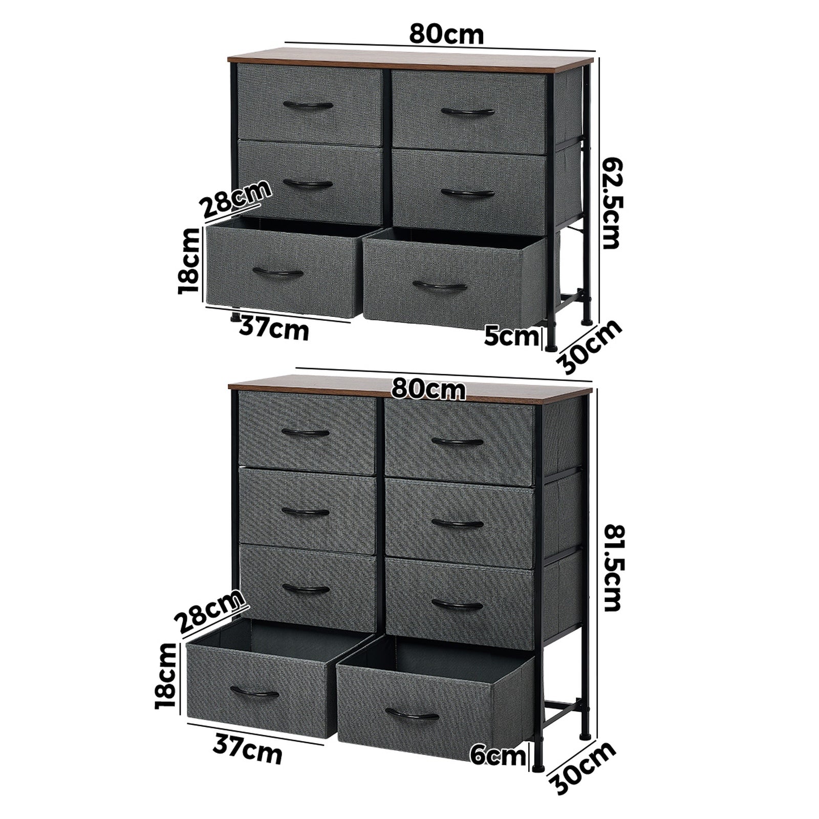 Oikiture Chest of Drawers Fabric Storage Cabinet Bedroom Organizer Grey - Sunyee