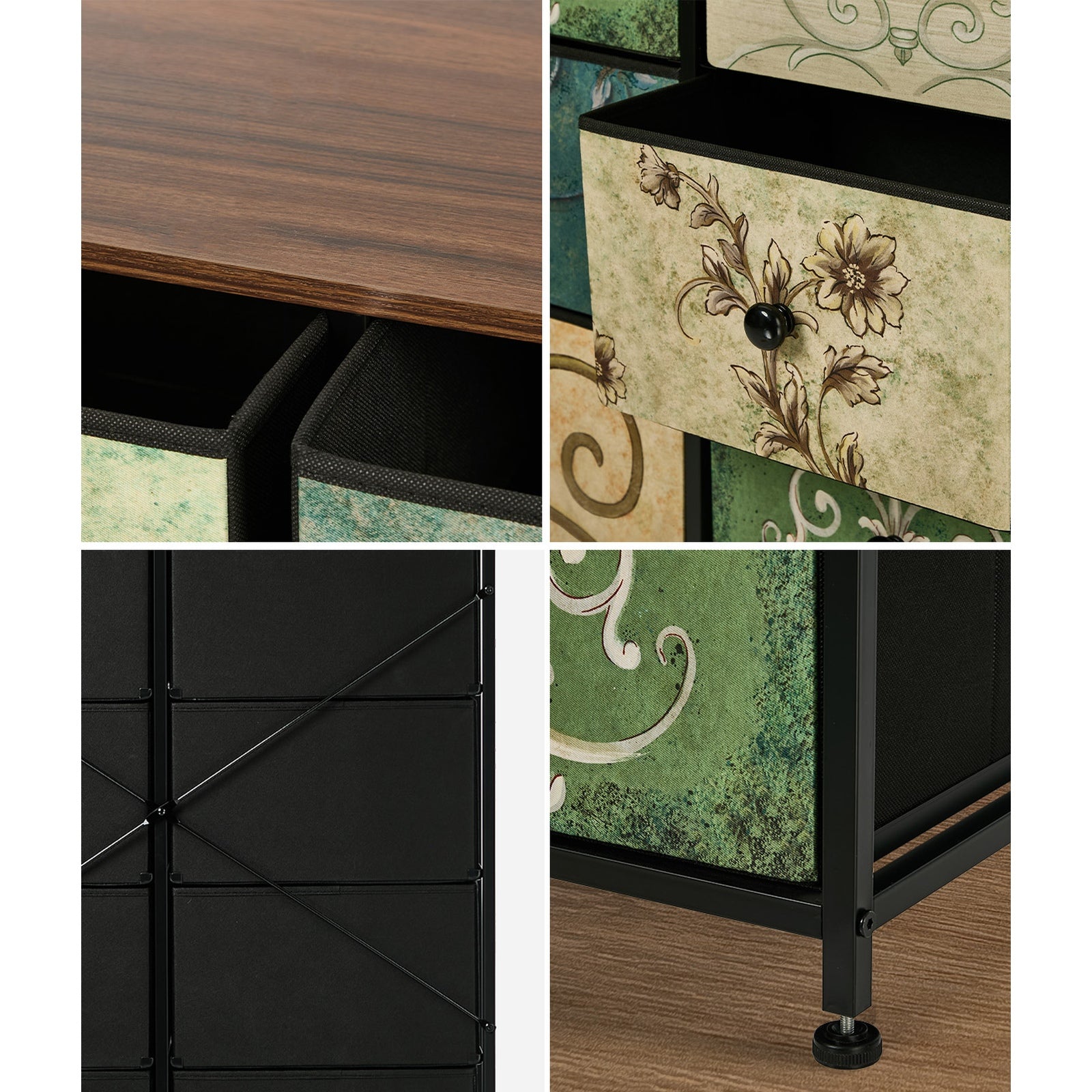Oikiture 10 Chest of Drawers Fabric Storage Cabinet Tower Tallboy Retro Dresser - Sunyee