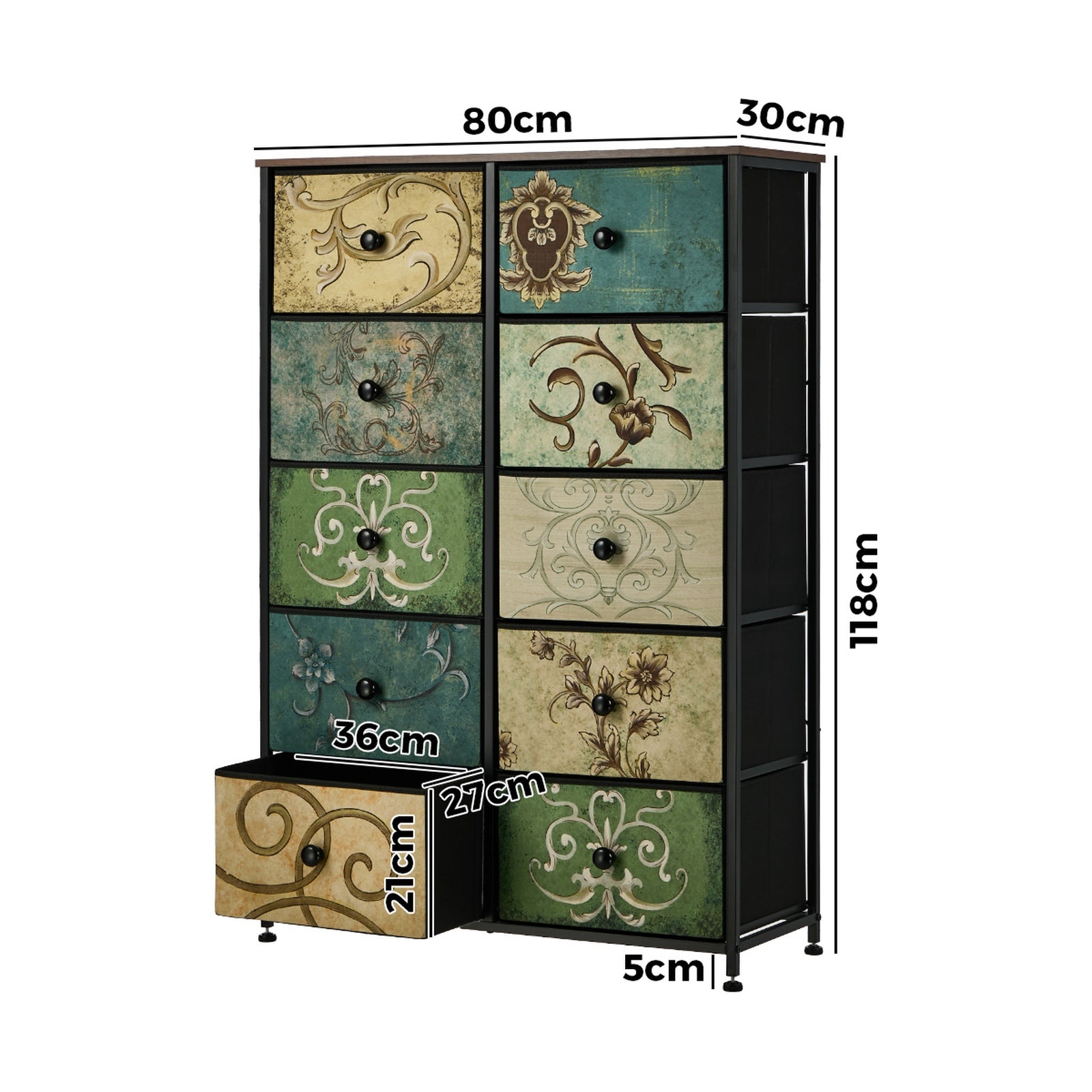 Oikiture 10 Chest of Drawers Fabric Storage Cabinet Tower Tallboy Retro Dresser - Sunyee