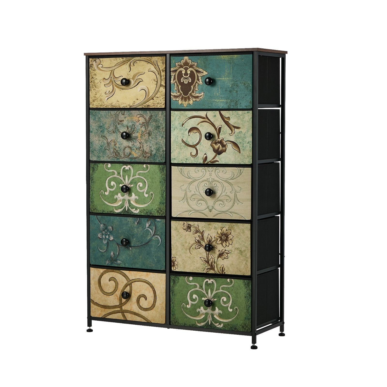 Oikiture 10 Chest of Drawers Fabric Storage Cabinet Tower Tallboy Retro Dresser - Sunyee