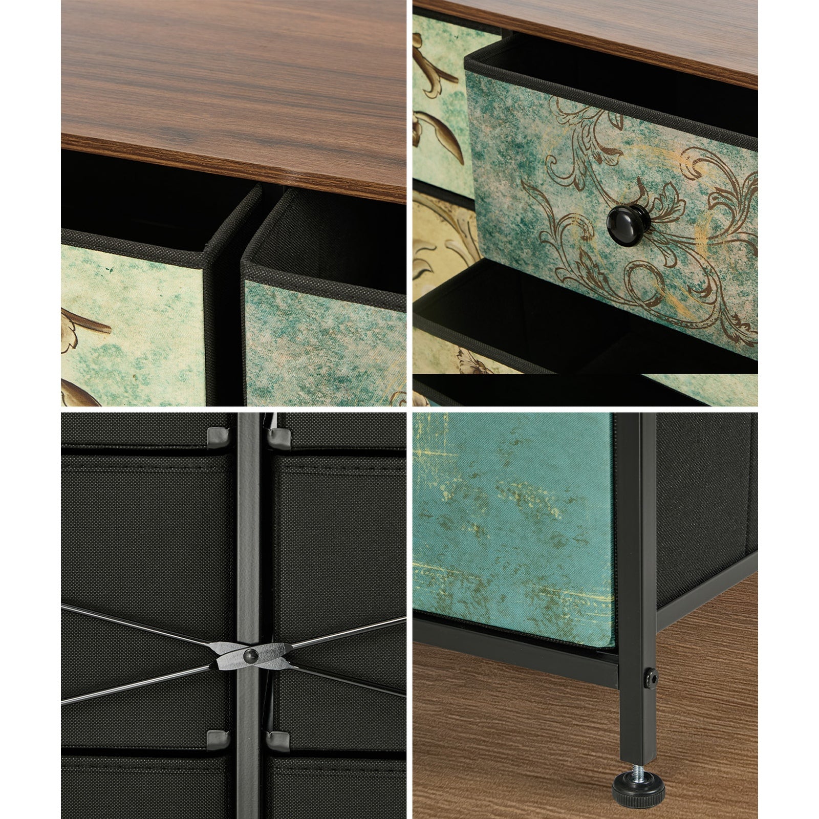 Oikiture 6 Chest of Drawers Fabric Storage Cabinet Retro Lowboy Organizer - Sunyee