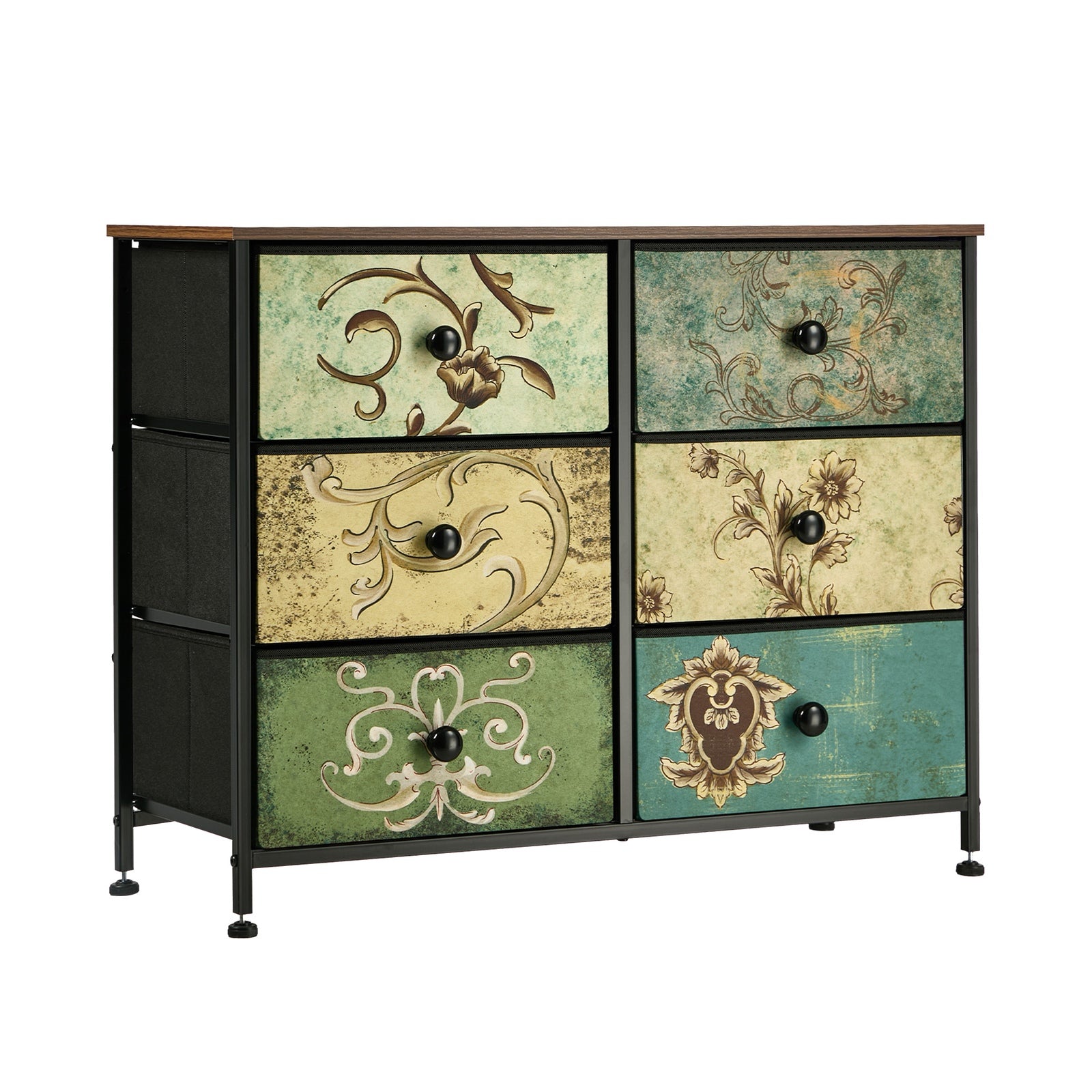 Oikiture 6 Chest of Drawers Fabric Storage Cabinet Retro Lowboy Organizer - Sunyee