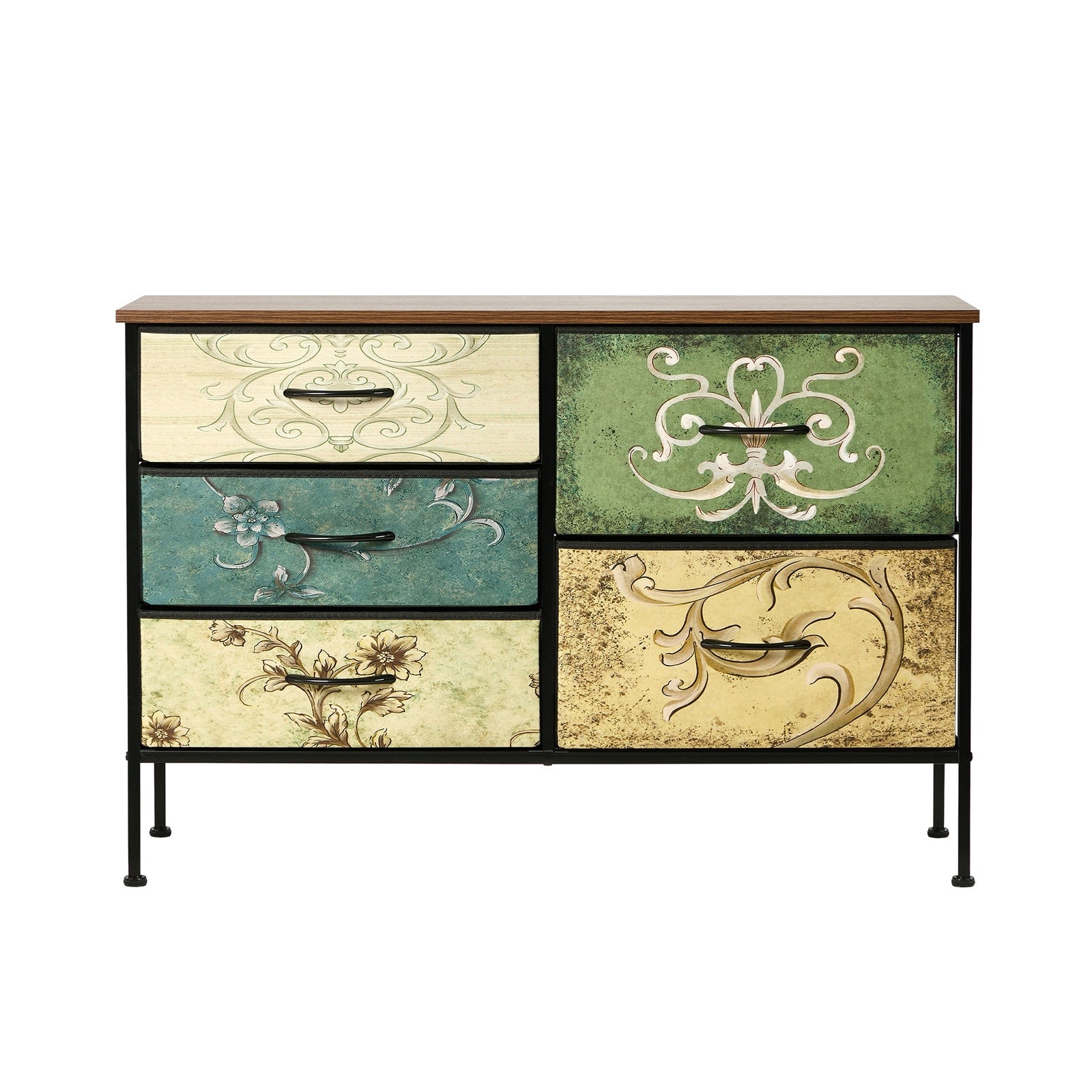 Oikiture 5 Chest Of Drawers Fabric Storage Cabinet Retro Lowboy Organizer