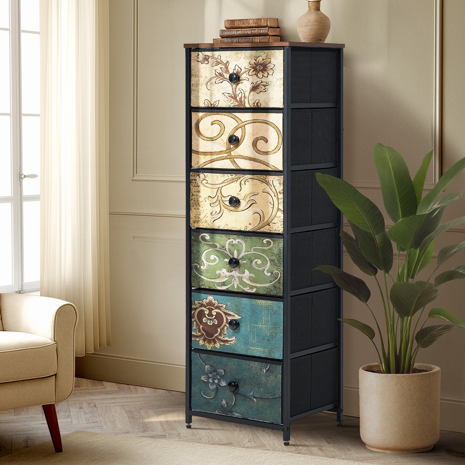 Oikiture Chest of Drawers Fabric Vintage Tallboy Storage Cabinet Dresser - Sunyee