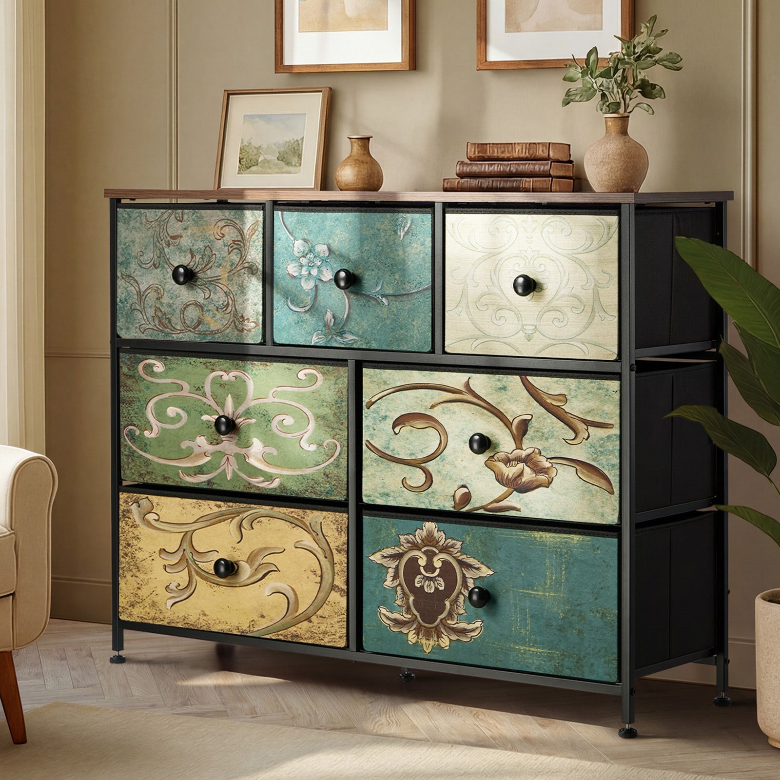 Oikiture 7 Chest of Drawers Fabric Storage Cabinet Tower Dresser Lowboy - Sunyee