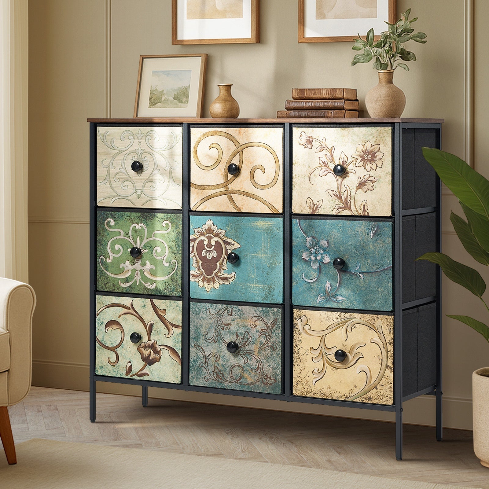 Oikiture Chest of Drawers Fabric Vintage Tallboy Storage Cabinet Dresser - Sunyee