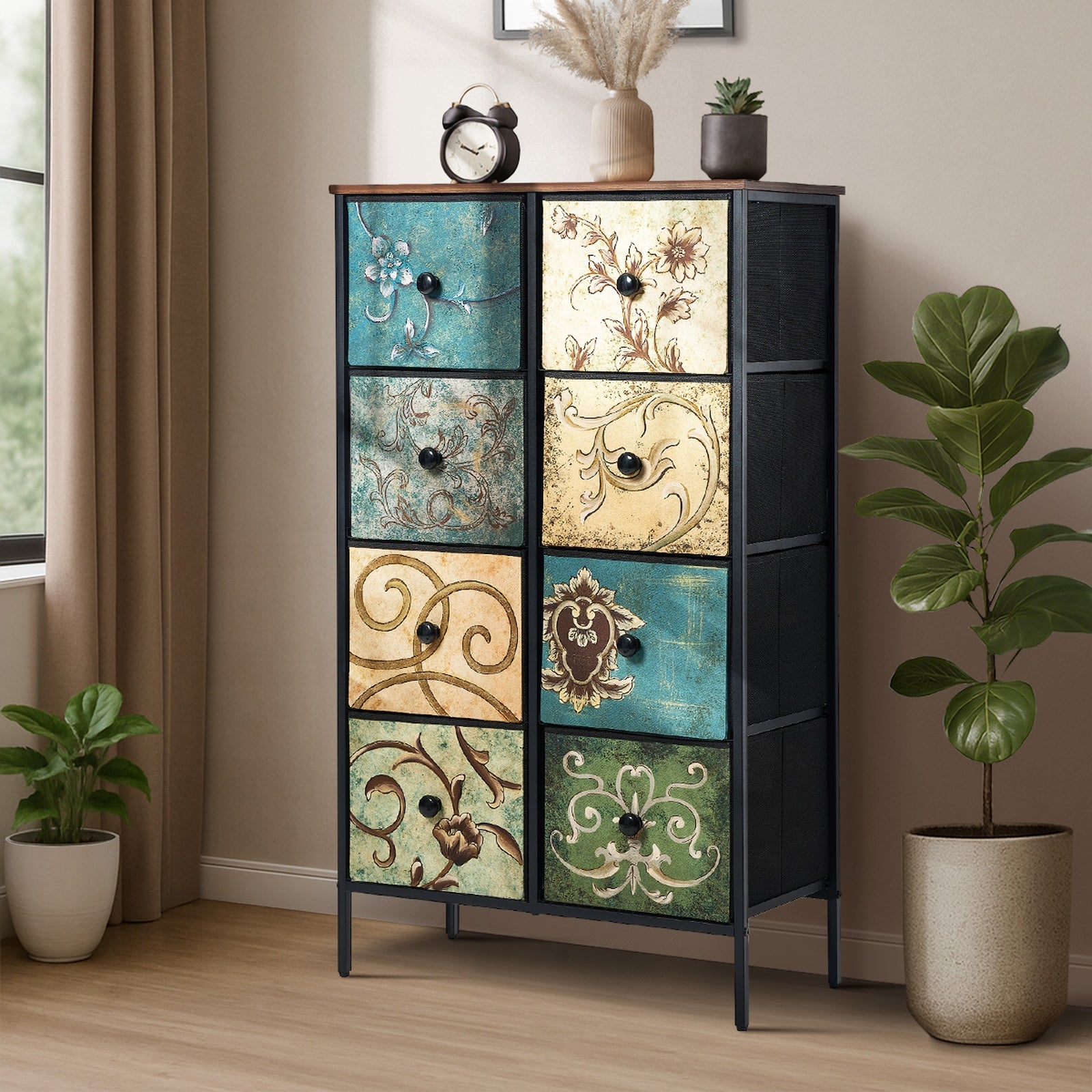 Oikiture Chest of Drawers Fabric Vintage Tallboy Storage Cabinet Dresser - Sunyee