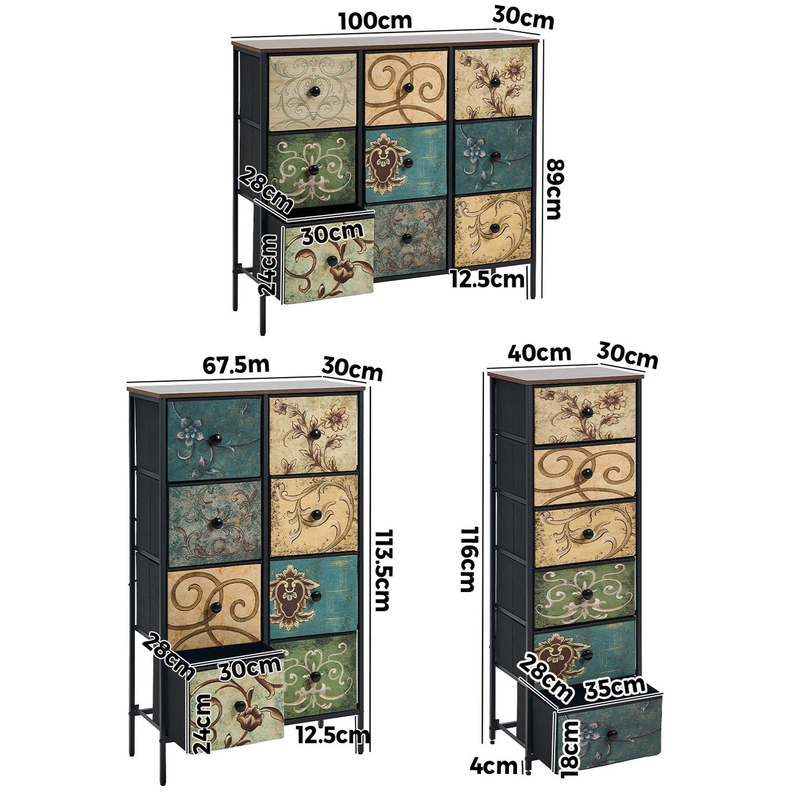 Oikiture Chest of Drawers Fabric Vintage Tallboy Storage Cabinet Dresser - Sunyee