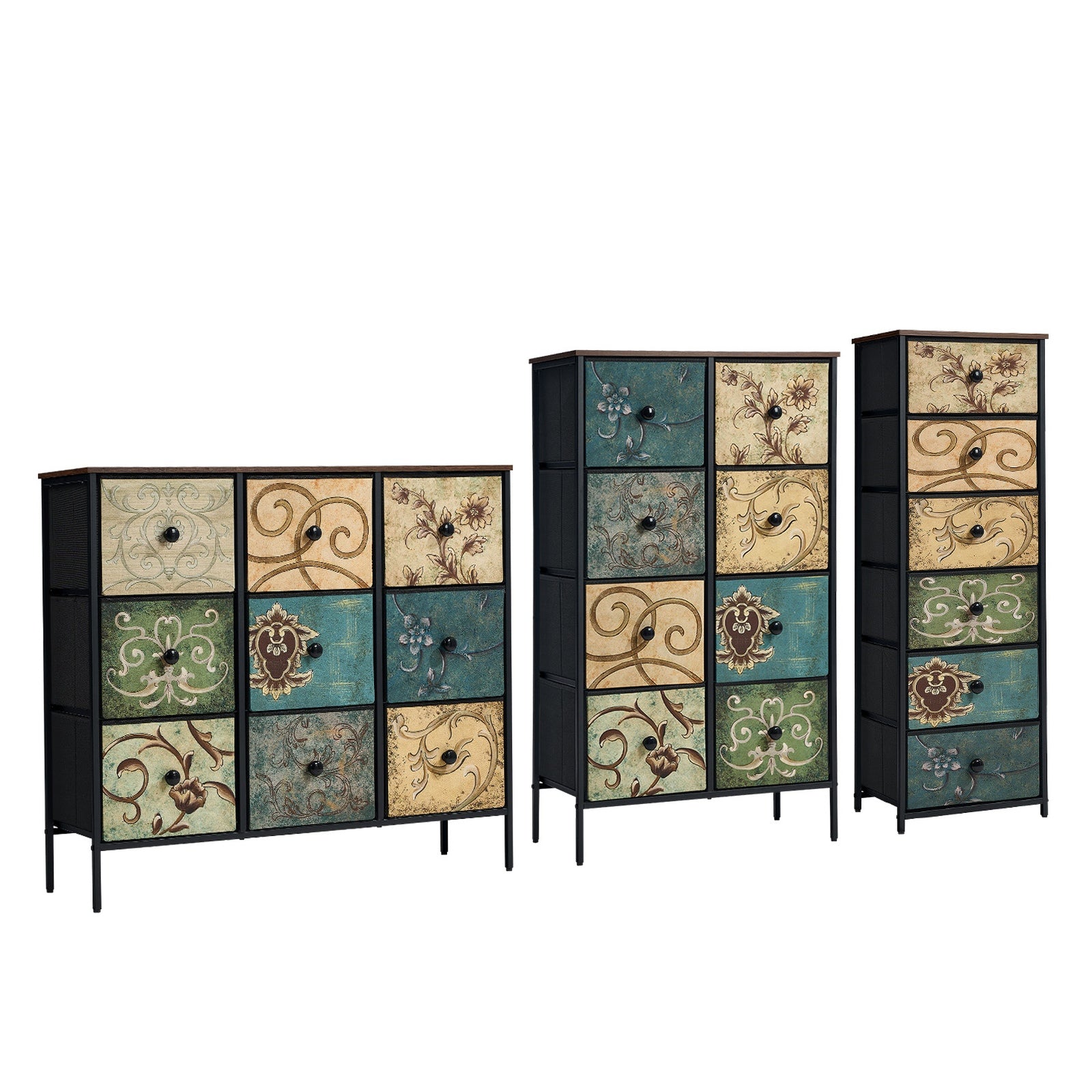 Oikiture Chest of Drawers Fabric Vintage Tallboy Storage Cabinet Dresser - Sunyee