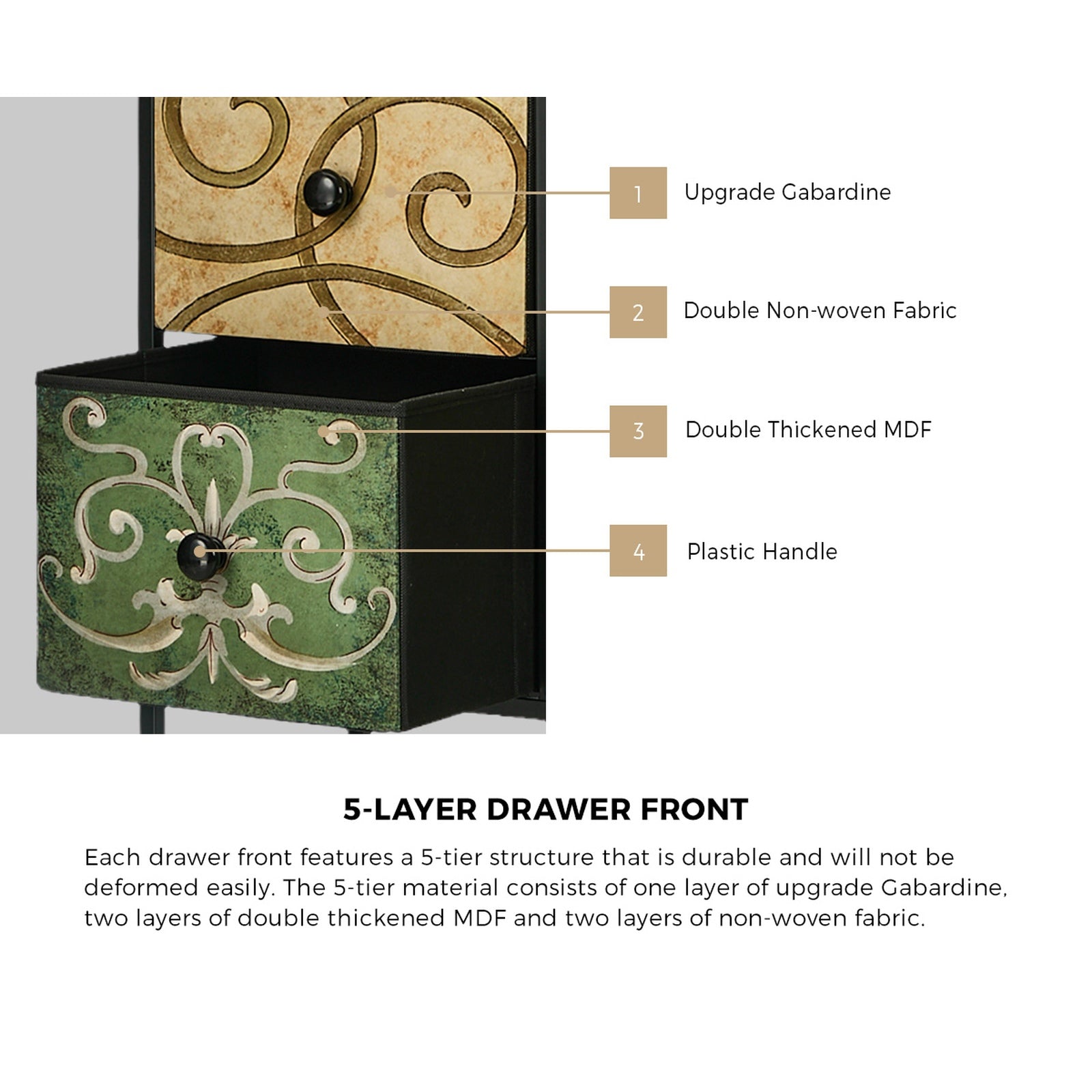 Oikiture 6 Chest of Drawers Fabric Retro Dresser Lowboy Shelf Charging Station - Sunyee