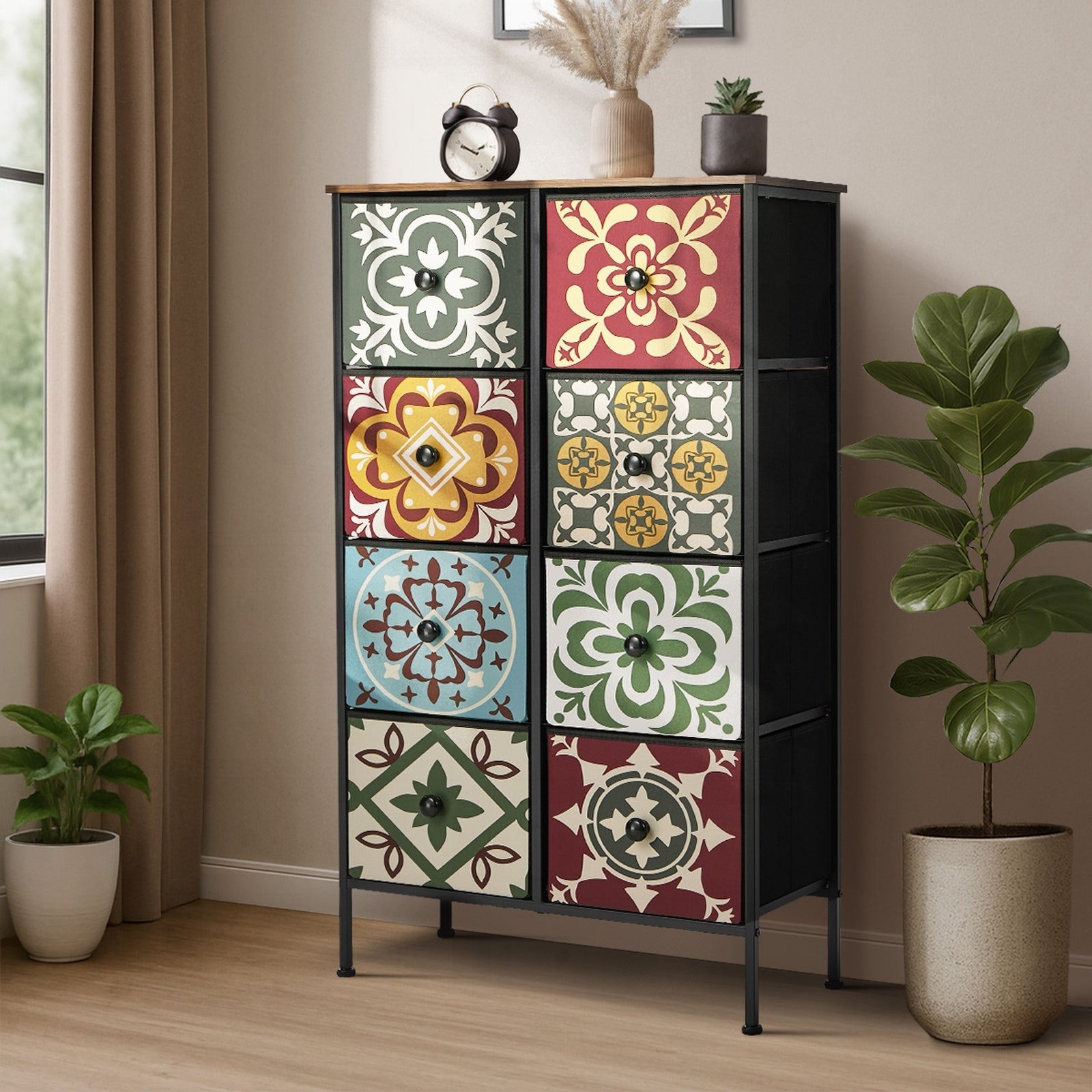 Oikiture 8 Chest Of Drawers Retro Tallboy Dresser Multi-Storage Foldable Fabric