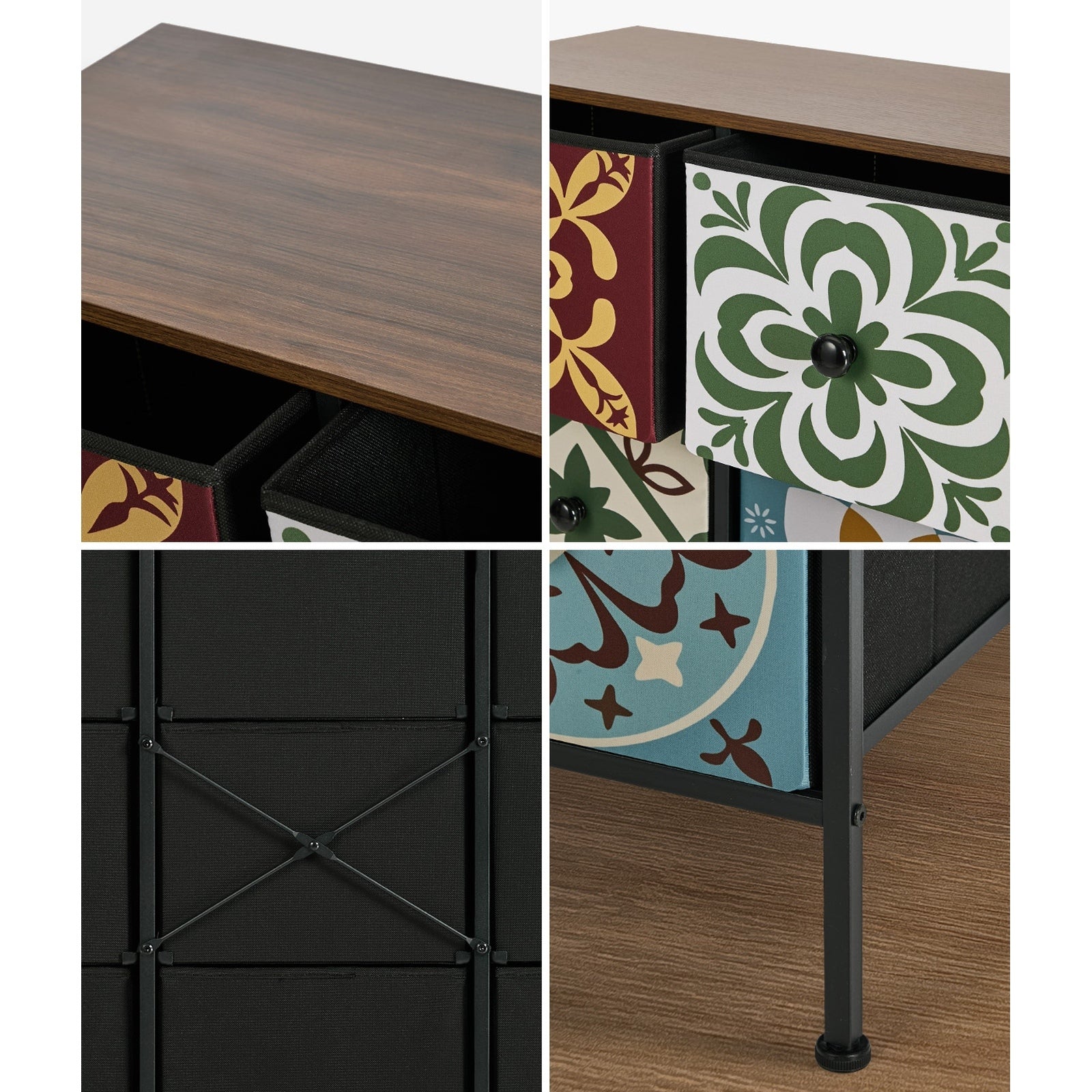Oikiture 9 Chest Of Drawers Retro Tallboy Dresser Multi-Storage Foldable Fabric