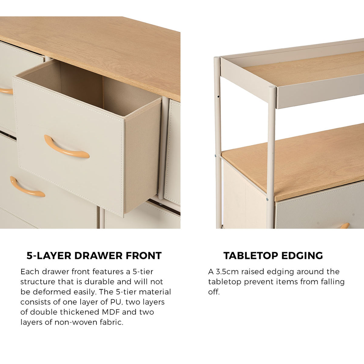 Oikiture 7 Drawer Chest Of Drawers Fabric Dresser Open Shelf Organizer Beige