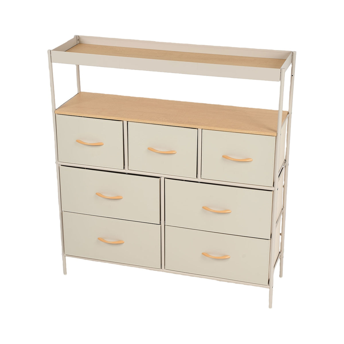 Oikiture 7 Drawer Chest Of Drawers Fabric Dresser Open Shelf Organizer Beige