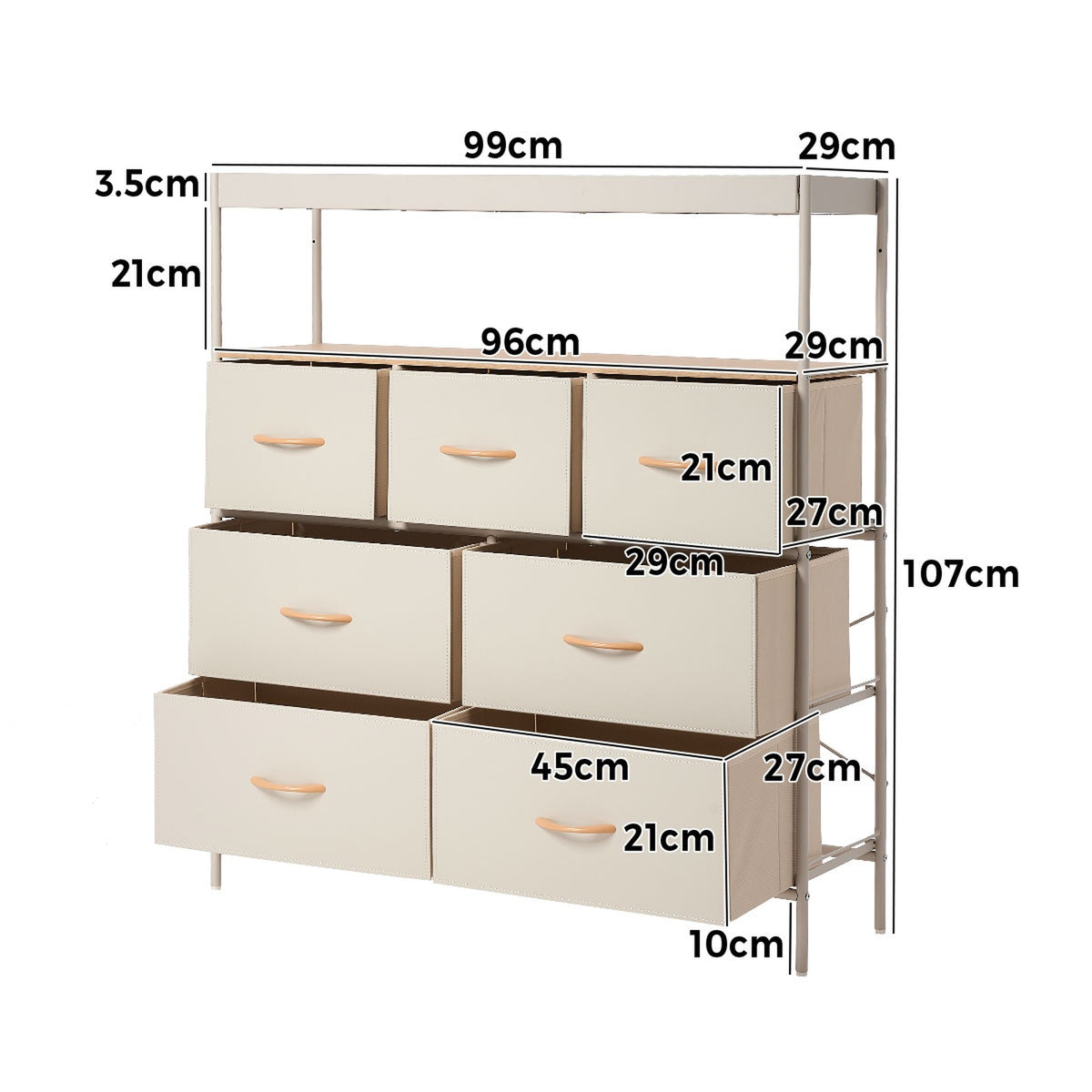 Oikiture 7 Drawer Chest Of Drawers Fabric Dresser Open Shelf Organizer Beige