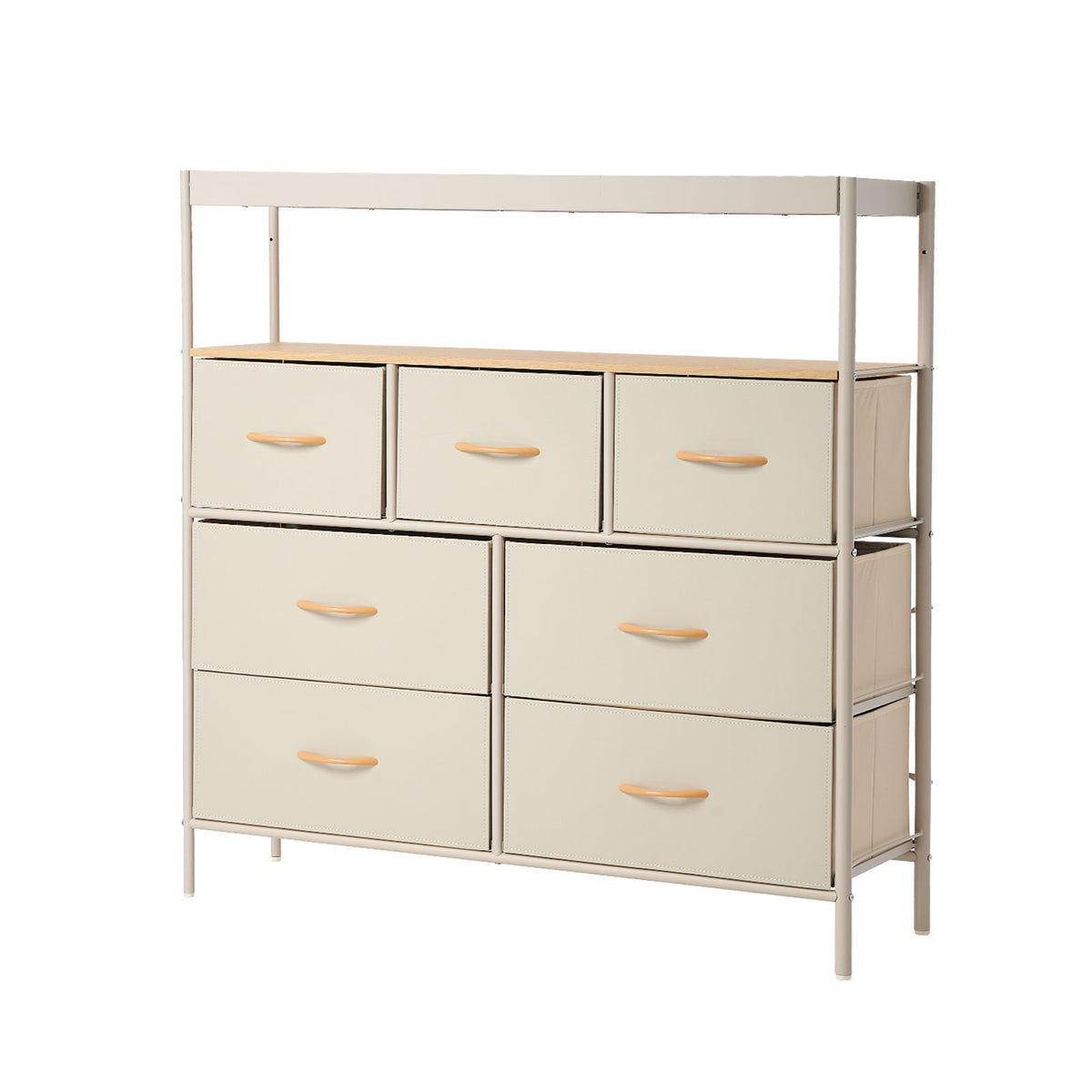 Oikiture 7 Drawer Chest Of Drawers Fabric Dresser Open Shelf Organizer Beige