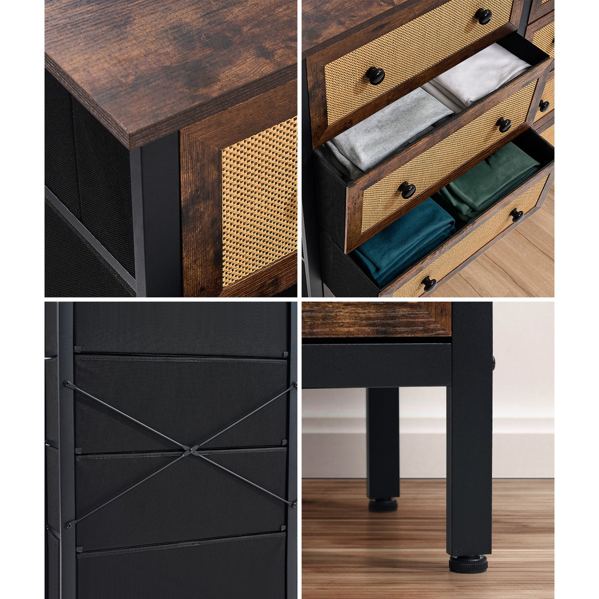 Oikiture 8 Chest of Drawers Storage Cabinet Rattan Fabric Dresser Tallboy - Sunyee