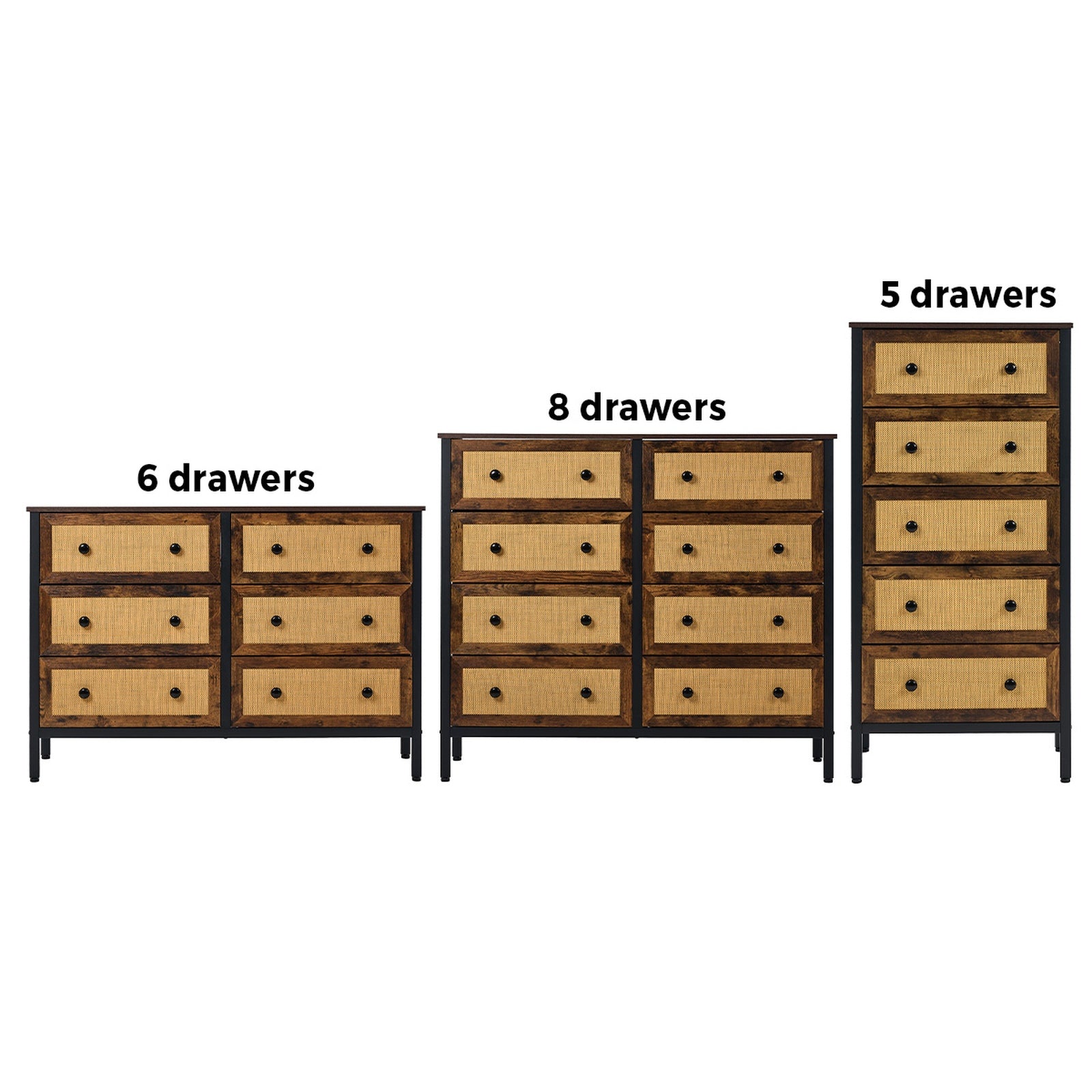 Oikiture Chest of Drawers Rattan Storage Cabinet Bedroom Dresser Tallboy - Sunyee
