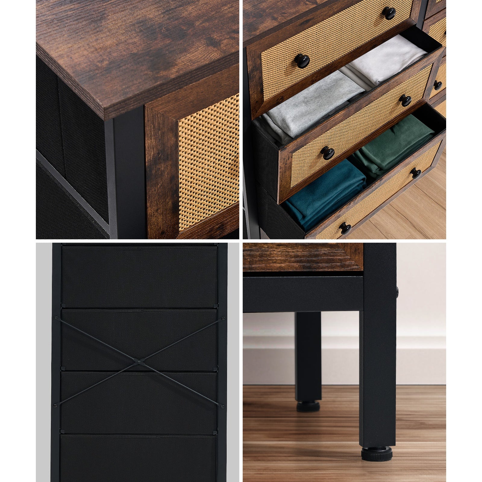 Oikiture Chest of Drawers Rattan Storage Cabinet Bedroom Dresser Tallboy - Sunyee