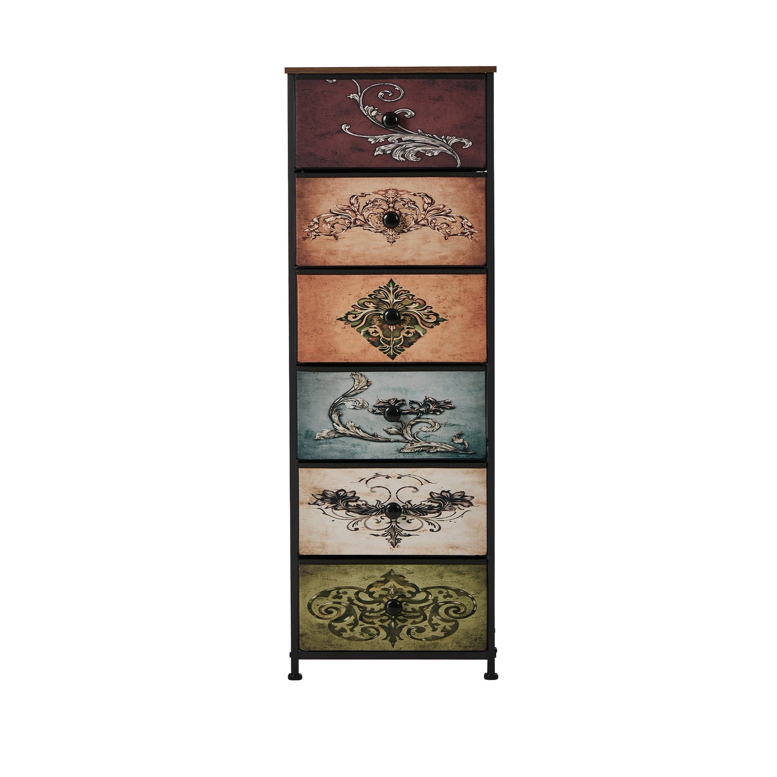 Oikiture 6 Chest Of Drawers Retro Tallboy Printed Foldable Fabric Drawers