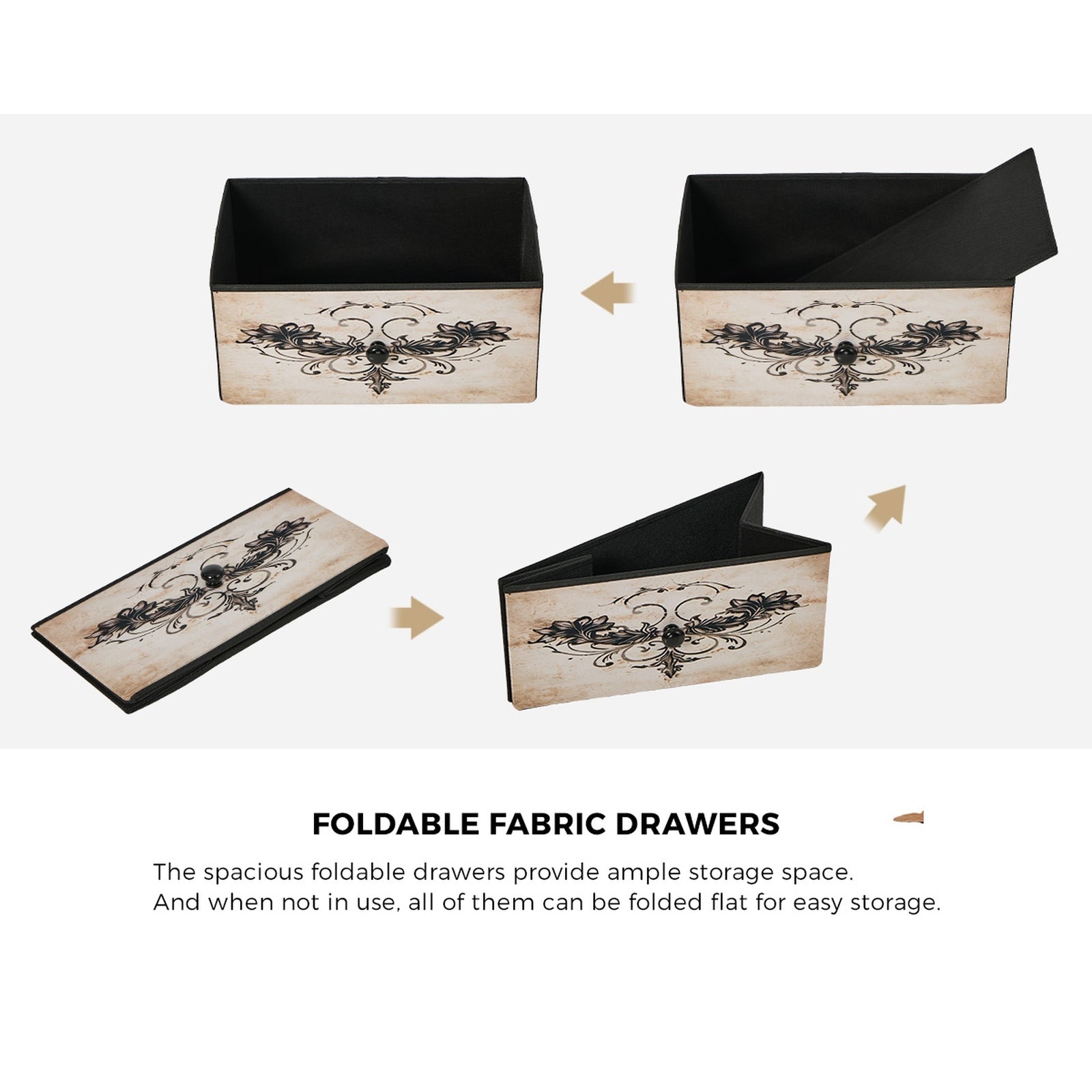 Oikiture 7 Chest Of Drawers Retro Tallboy Printed Foldable Fabric Drawers