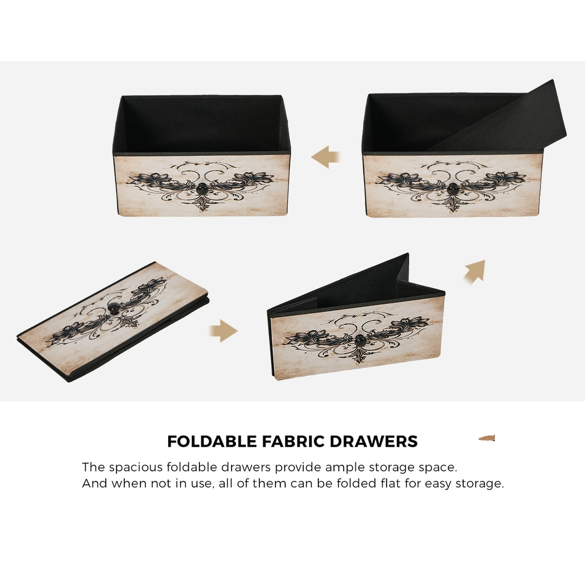 Oikiture 7 Chest Of Drawers Retro Tallboy Printed Foldable Fabric Drawers