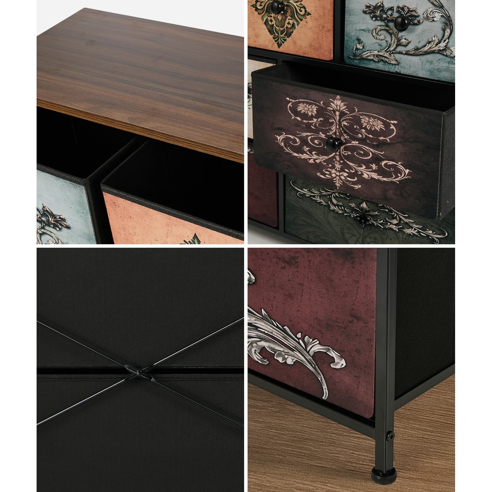 Oikiture 7 Chest Of Drawers Retro Tallboy Printed Foldable Fabric Drawers