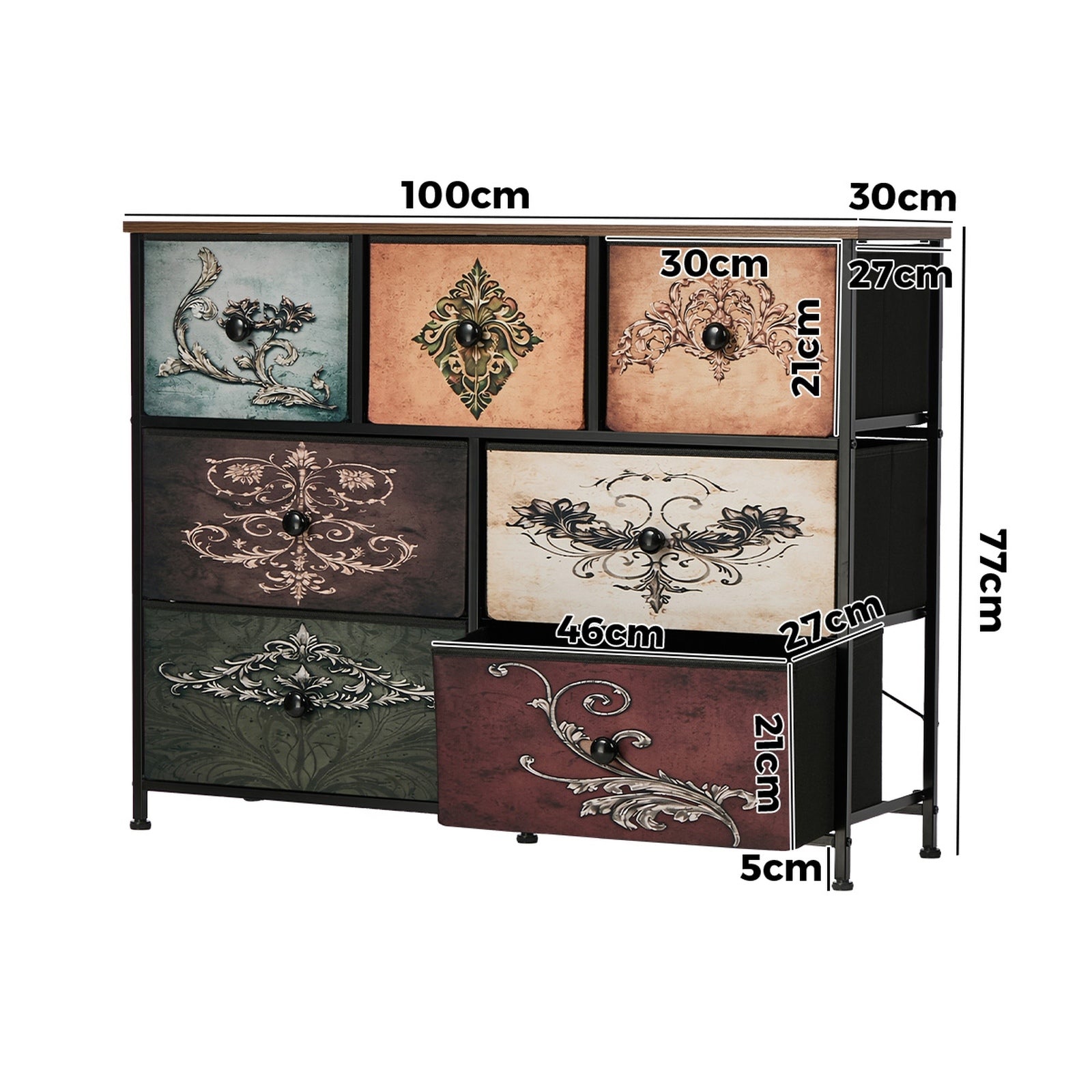 Oikiture 7 Chest Of Drawers Retro Tallboy Printed Foldable Fabric Drawers