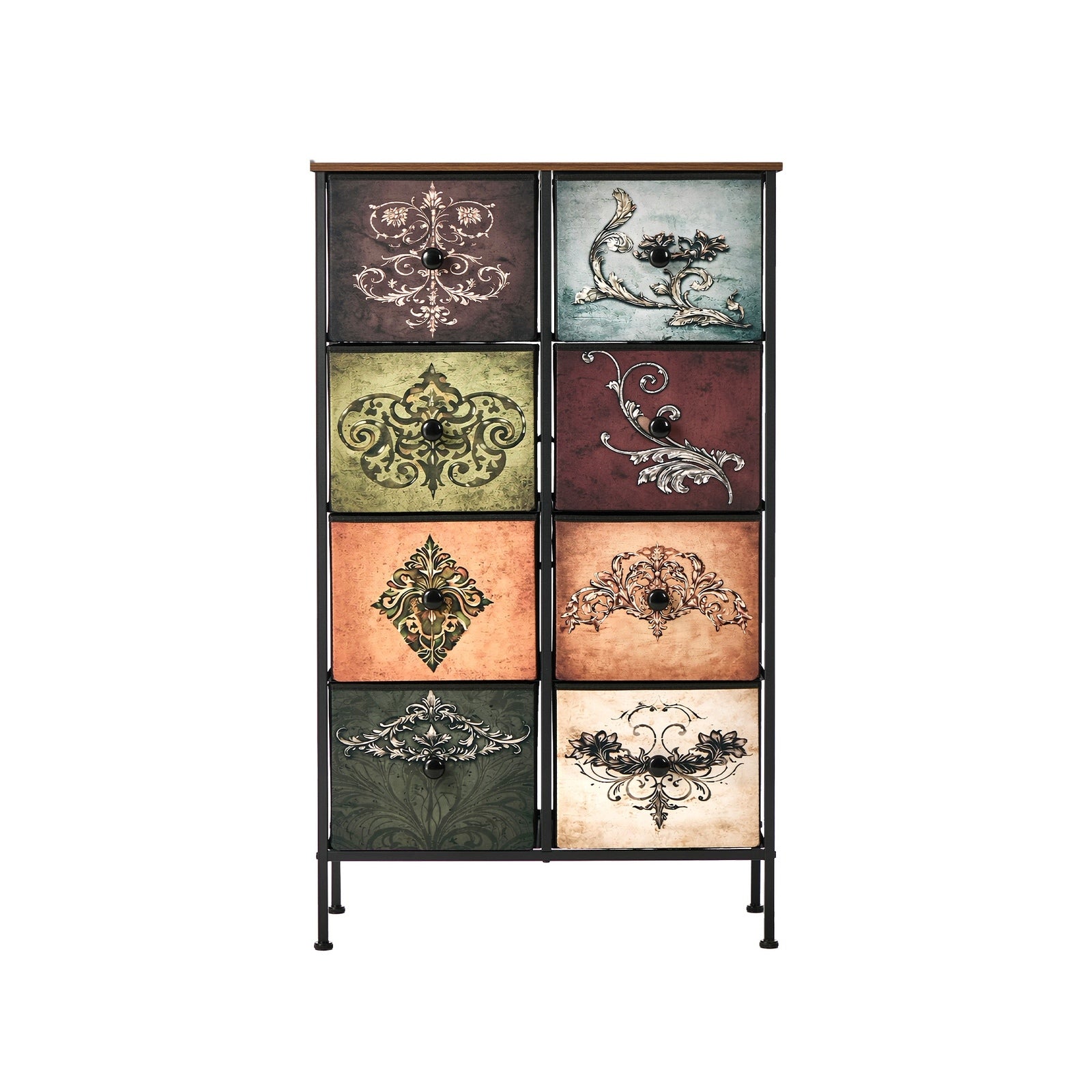 Oikiture 8 Chest Of Drawers Retro Tallboy Printed Foldable Fabric Drawers